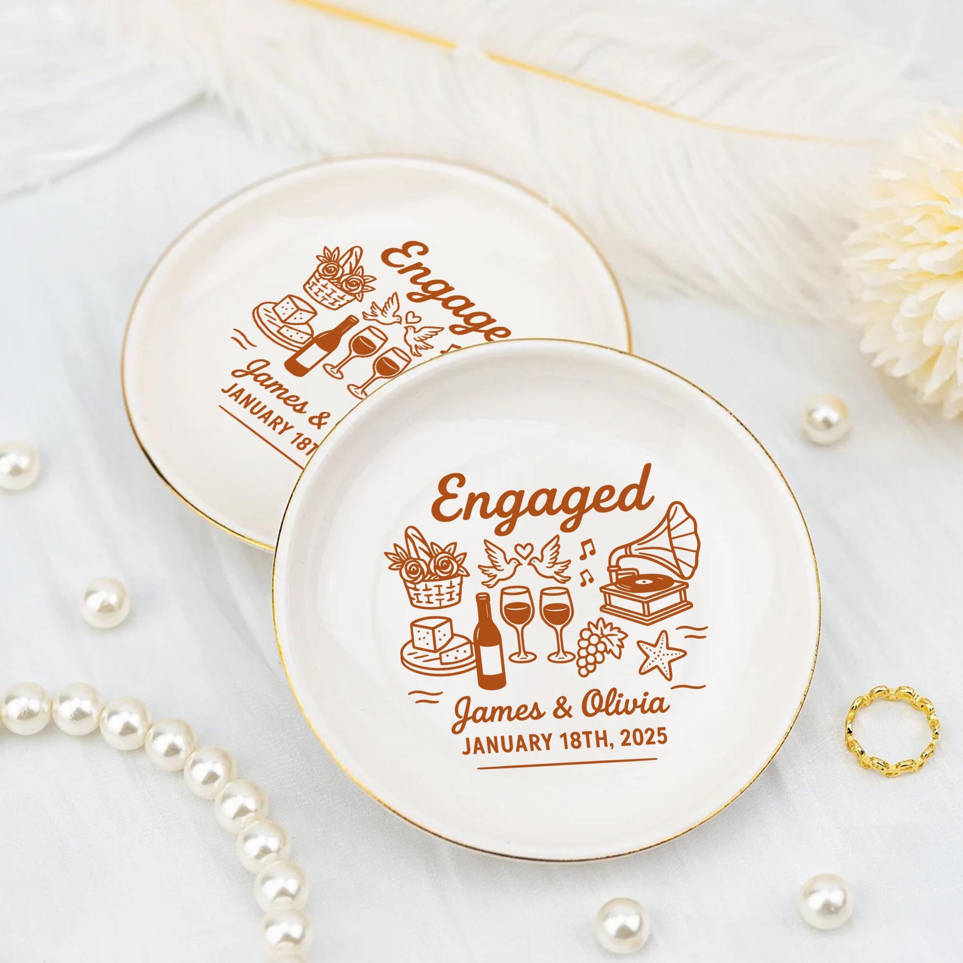 Personalized Engaged Jewelry Dish – Custom Name Ring Tray for Couples, Engagement Gift Keepsake
