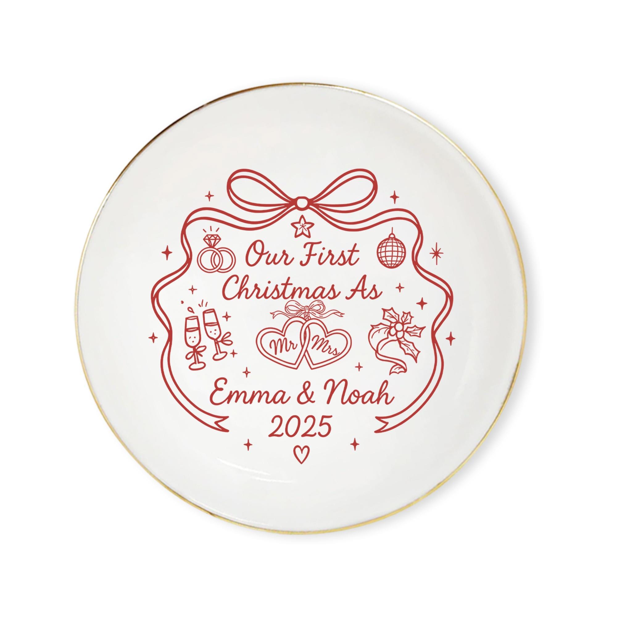 Personalized First Christmas Jewelry Dish: Custom Names Keepsake