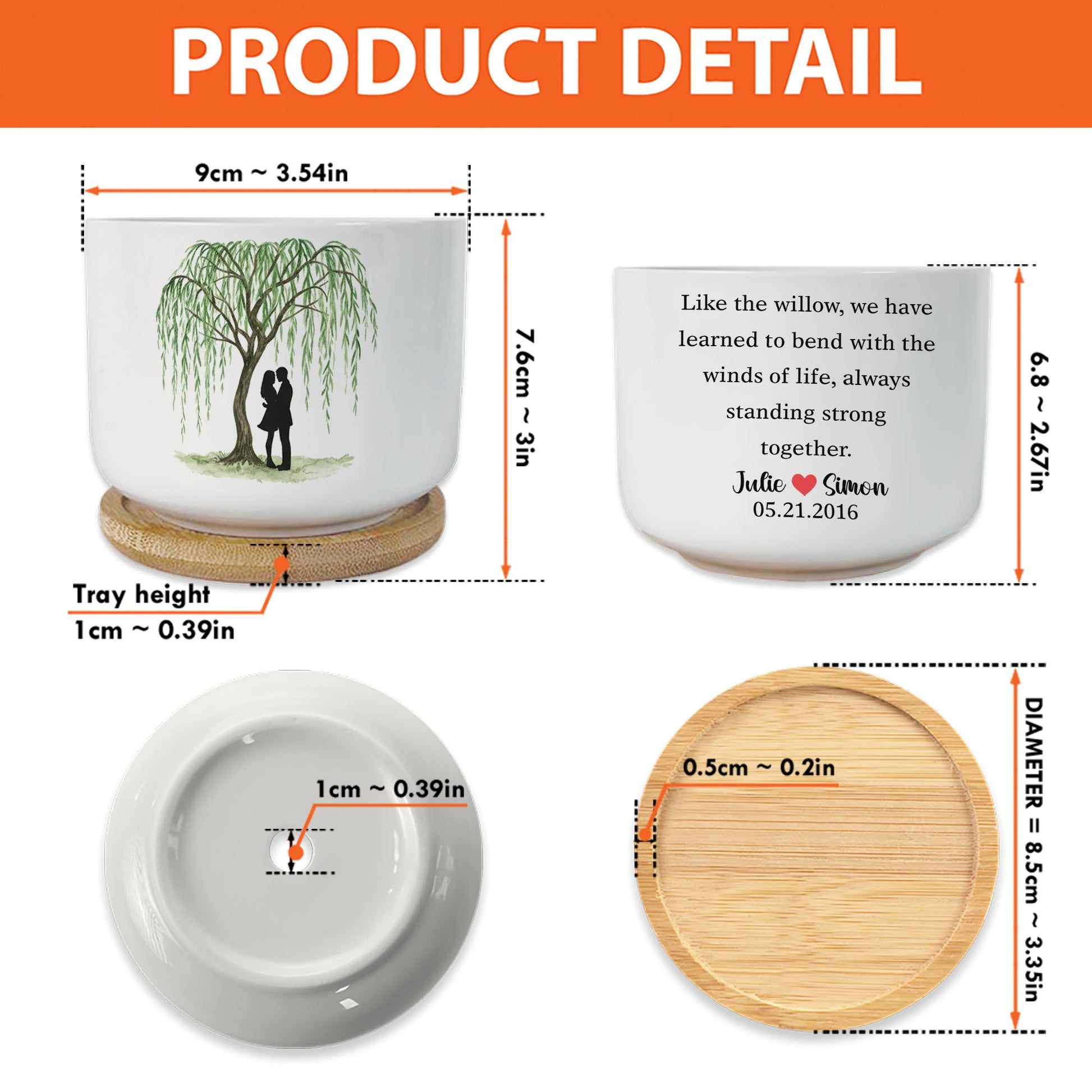 Personalized Ceramic Willow Plant Pot Anniversary