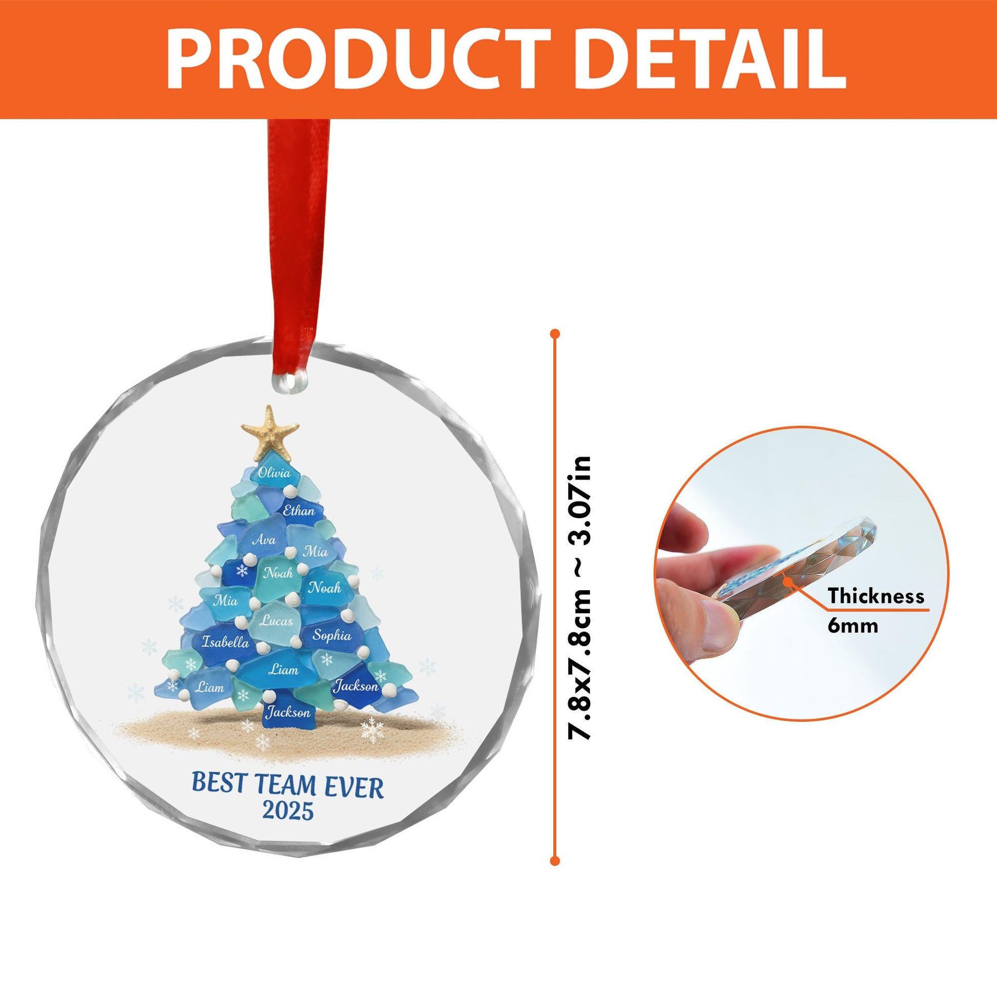 Personalized Glass Christmas Ornament – Custom Names Holiday Keepsake, Team Gift 2025
