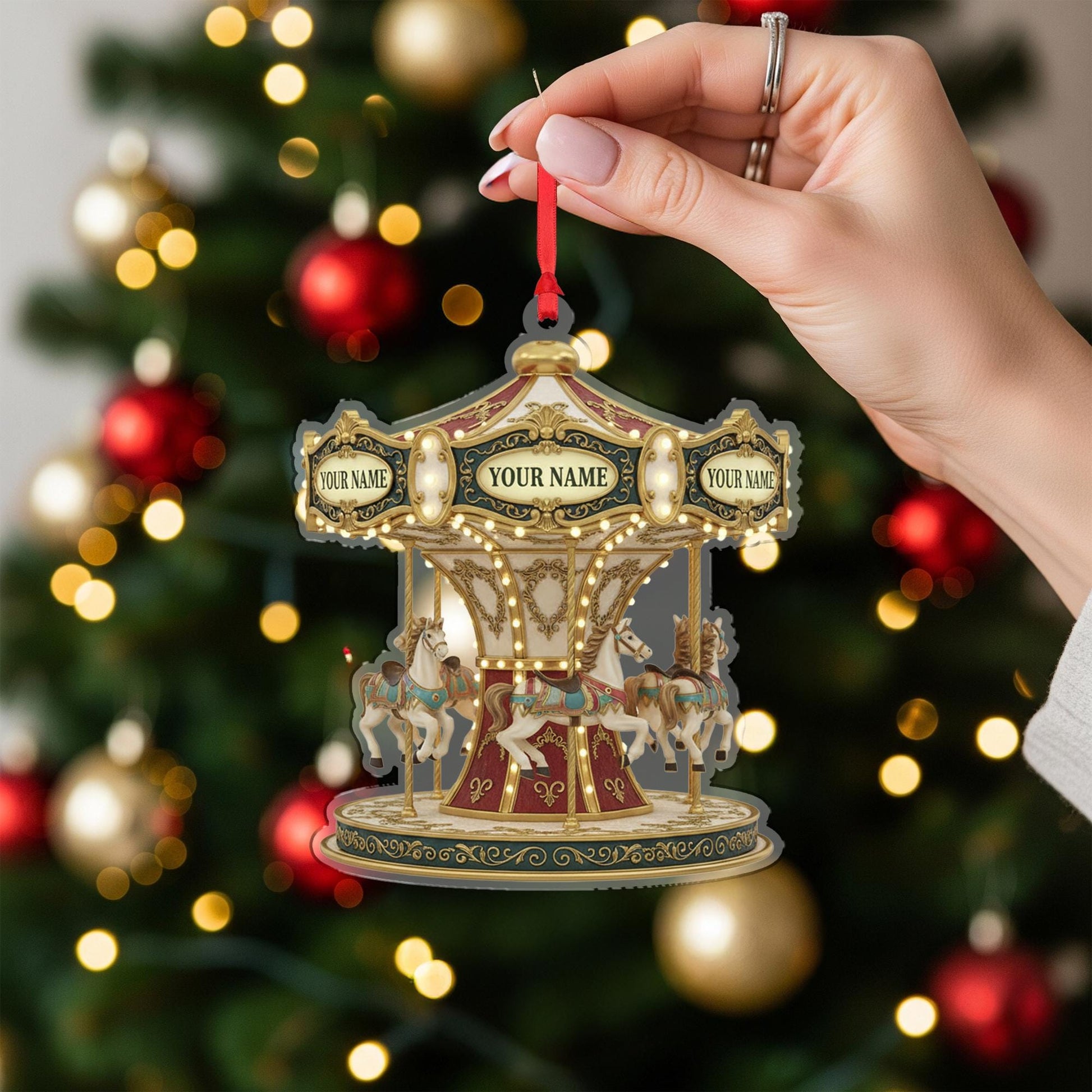 Custom Carousel Ornament – Personalized Nostalgic Holiday Decor with Horses