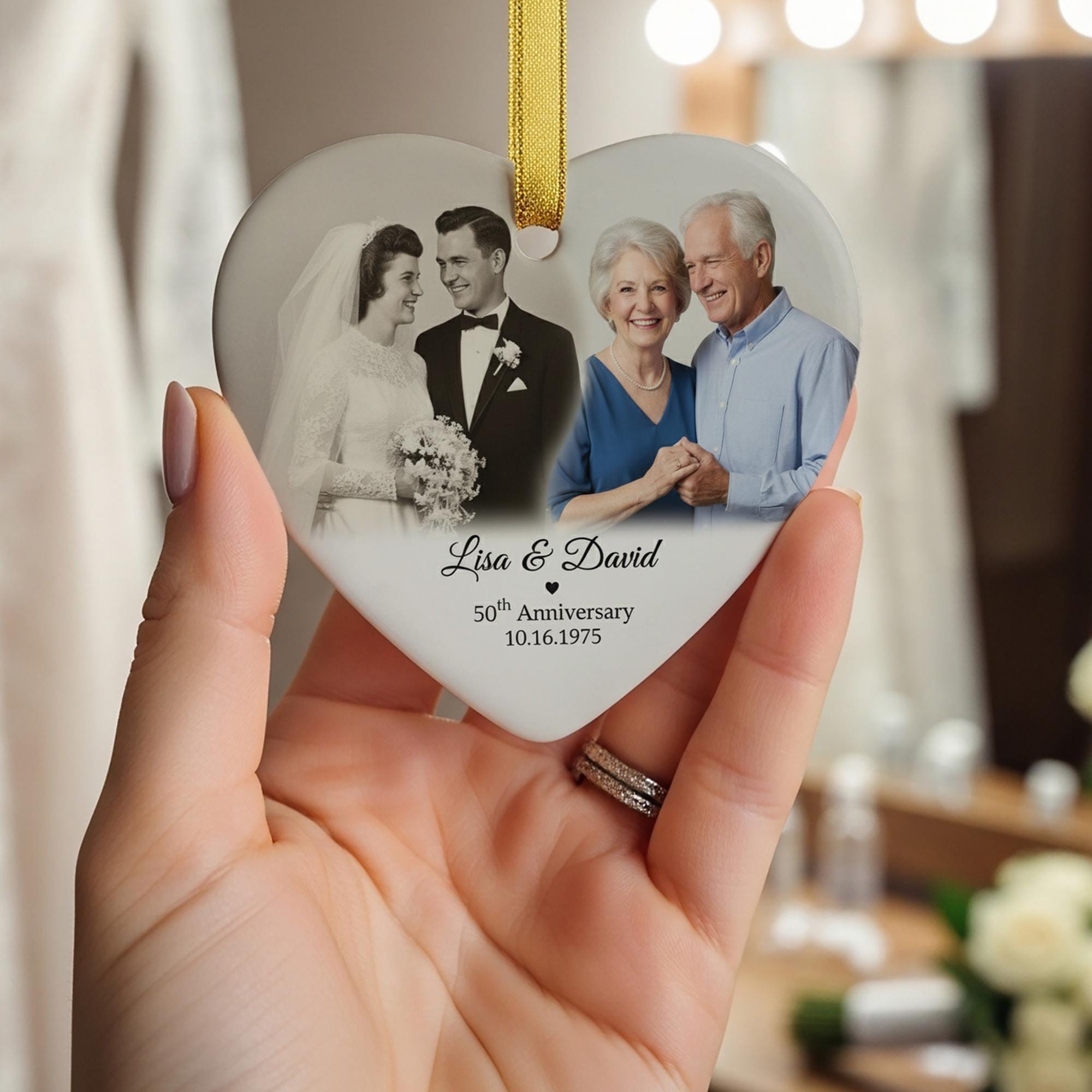 Personalized Photo Heart Ornament | Ceramic Anniversary Keepsake Decoration