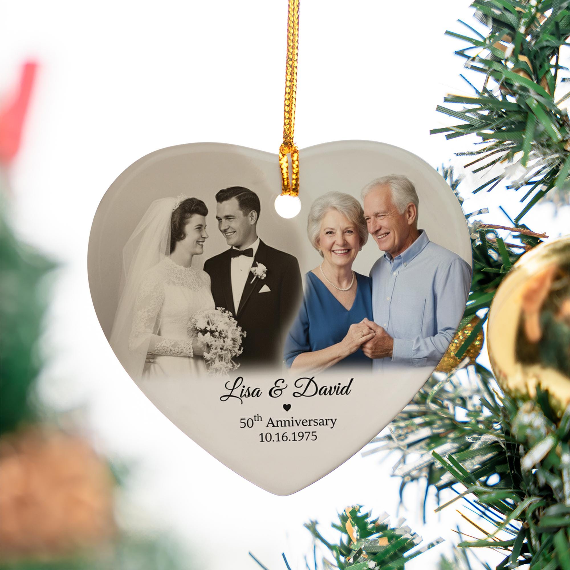 Personalized Photo Heart Ornament | Ceramic Anniversary Keepsake Decoration