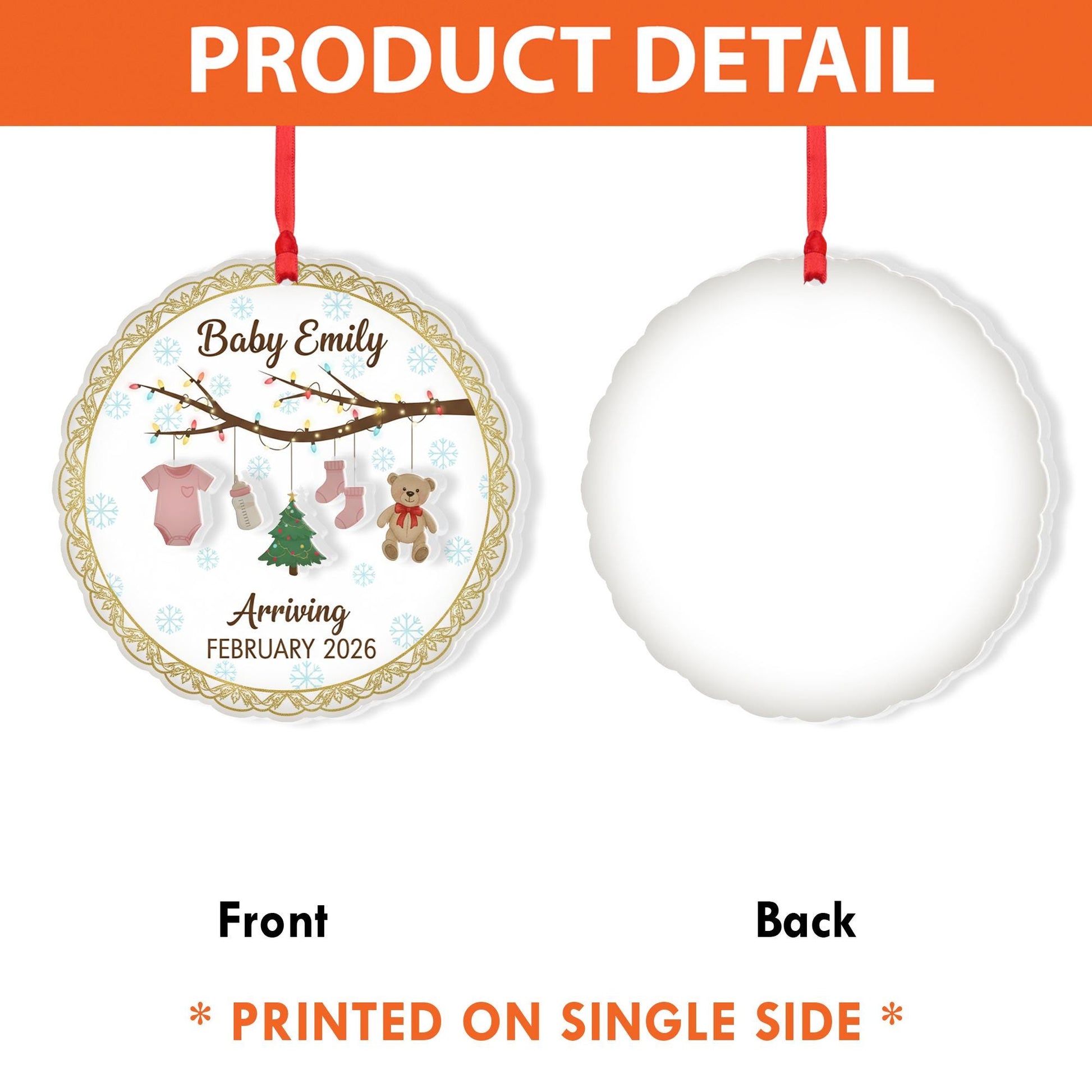 Personalized Baby Announcement Ornament: 2-Layer Acrylic, Custom Name & Due Date