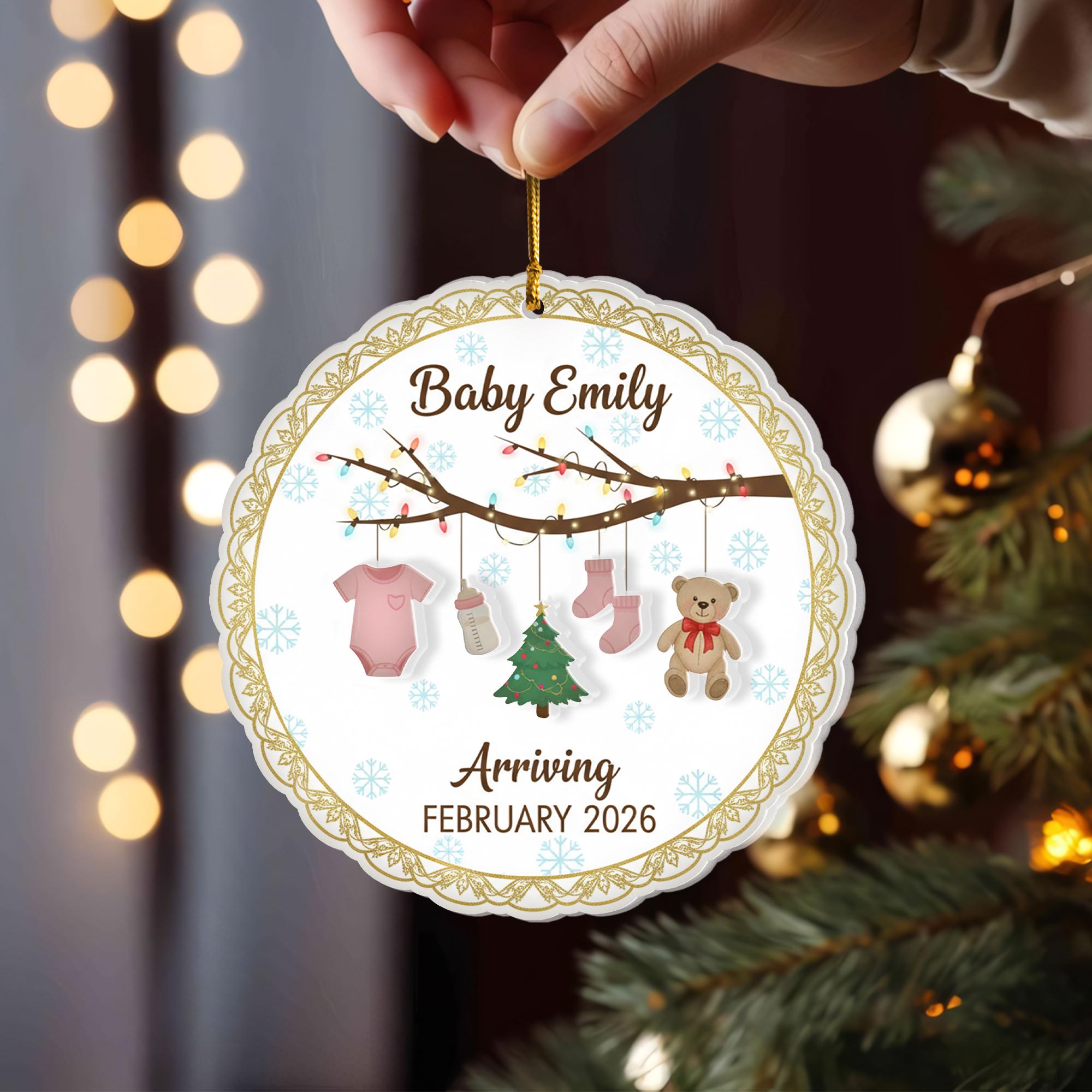 Personalized Baby Announcement Ornament: 2-Layer Acrylic, Custom Name & Due Date