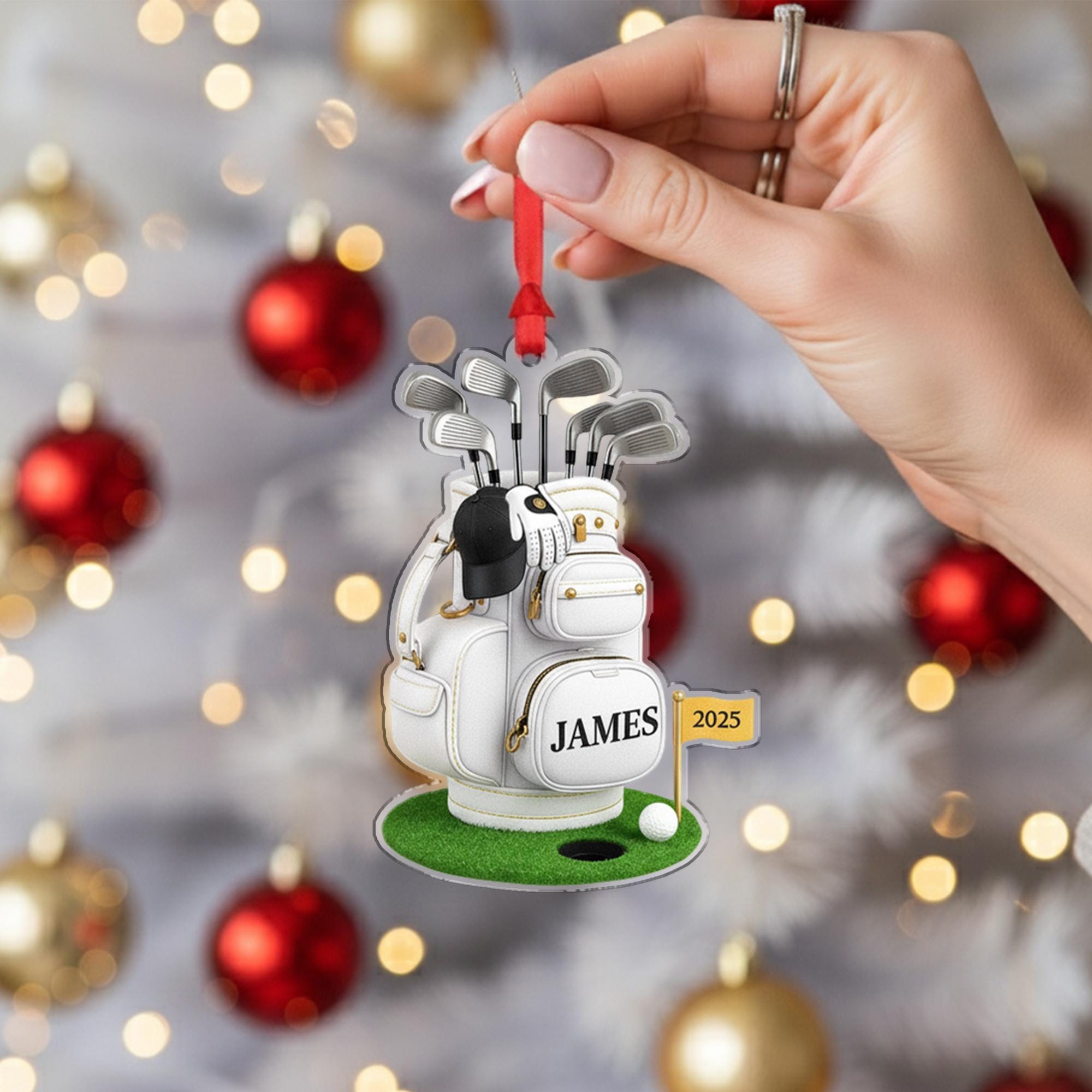 Personalized Golf Ornament: Custom Acrylic Golf Bag & Clubs