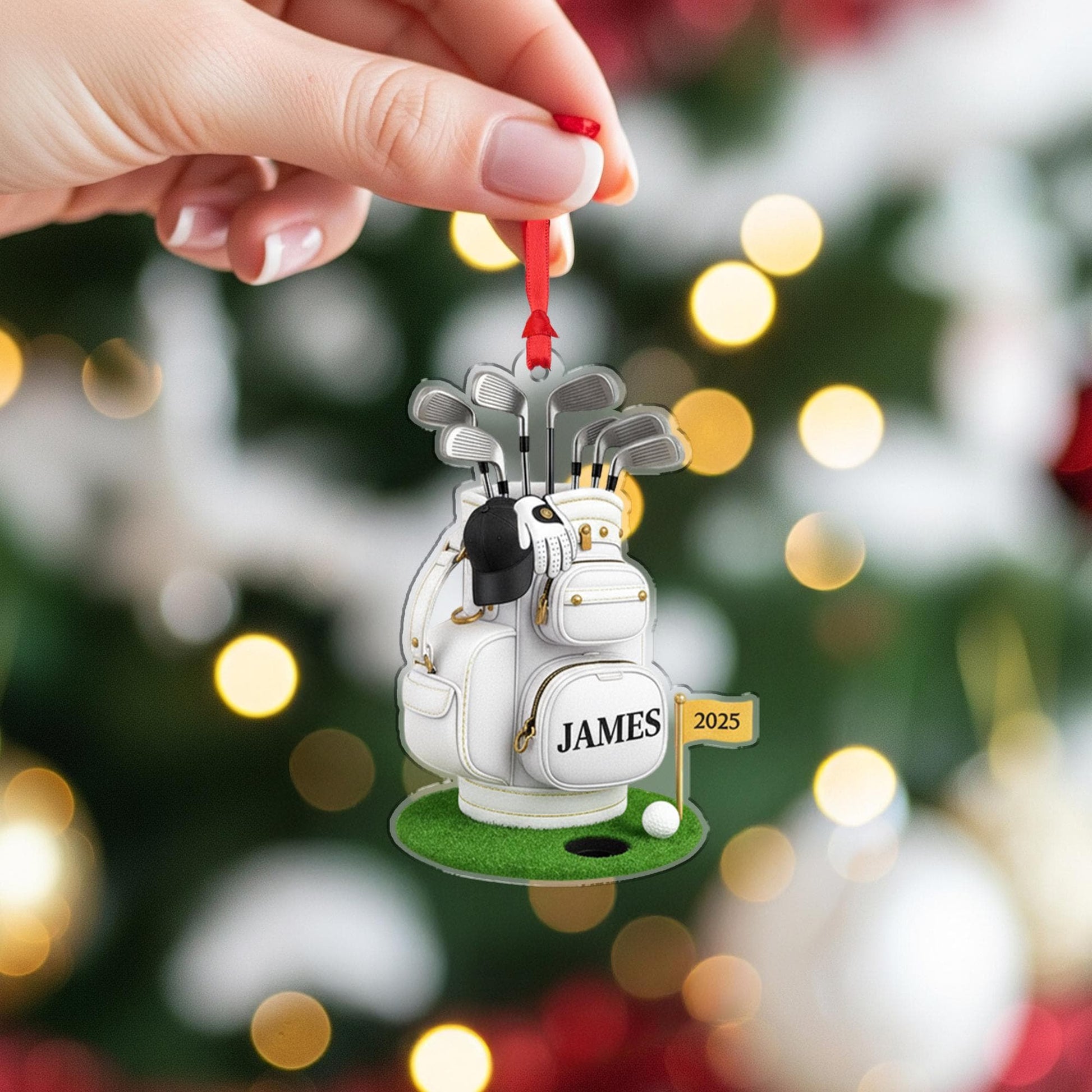 Personalized Golf Ornament: Custom Acrylic Golf Bag & Clubs