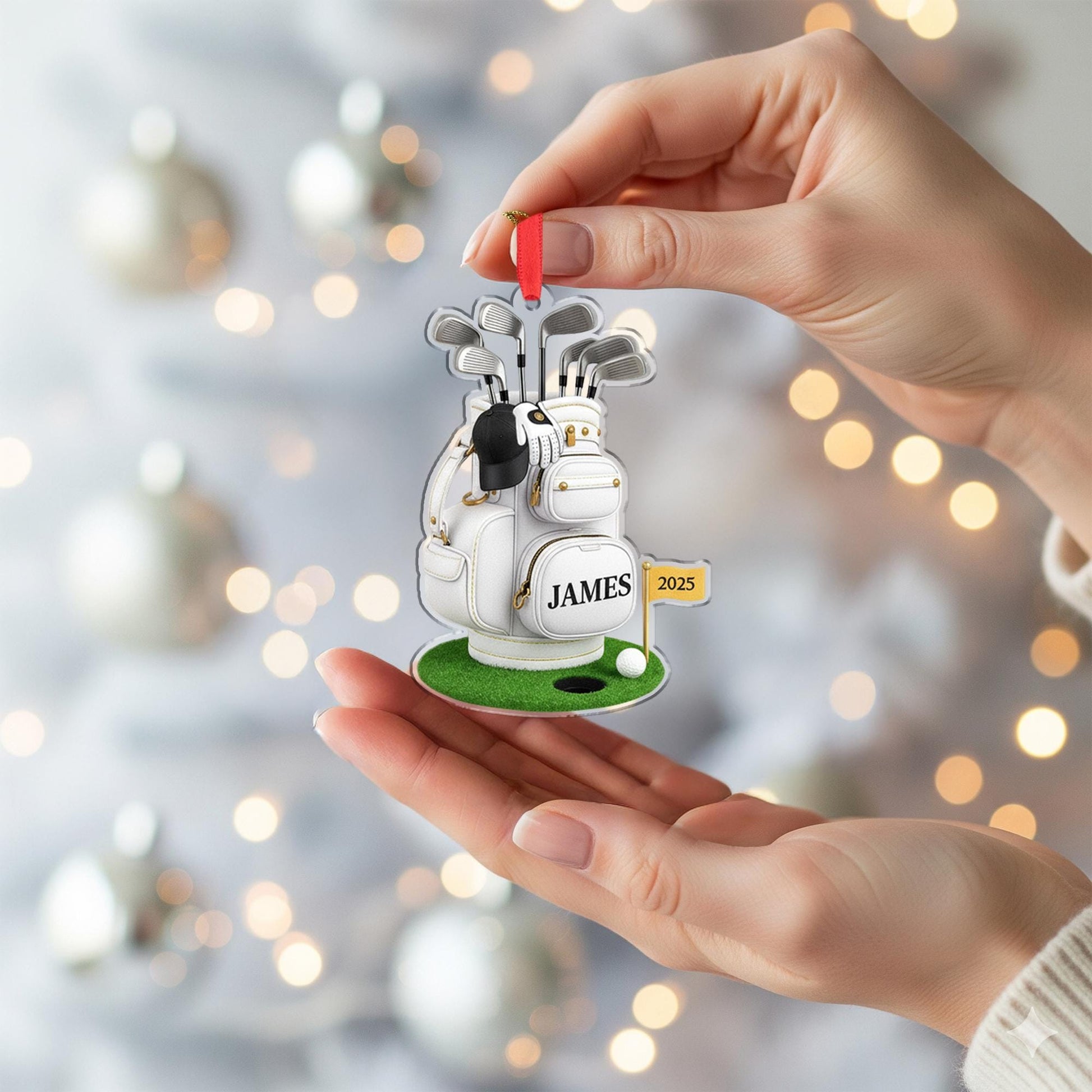 Personalized Golf Ornament: Custom Acrylic Golf Bag & Clubs