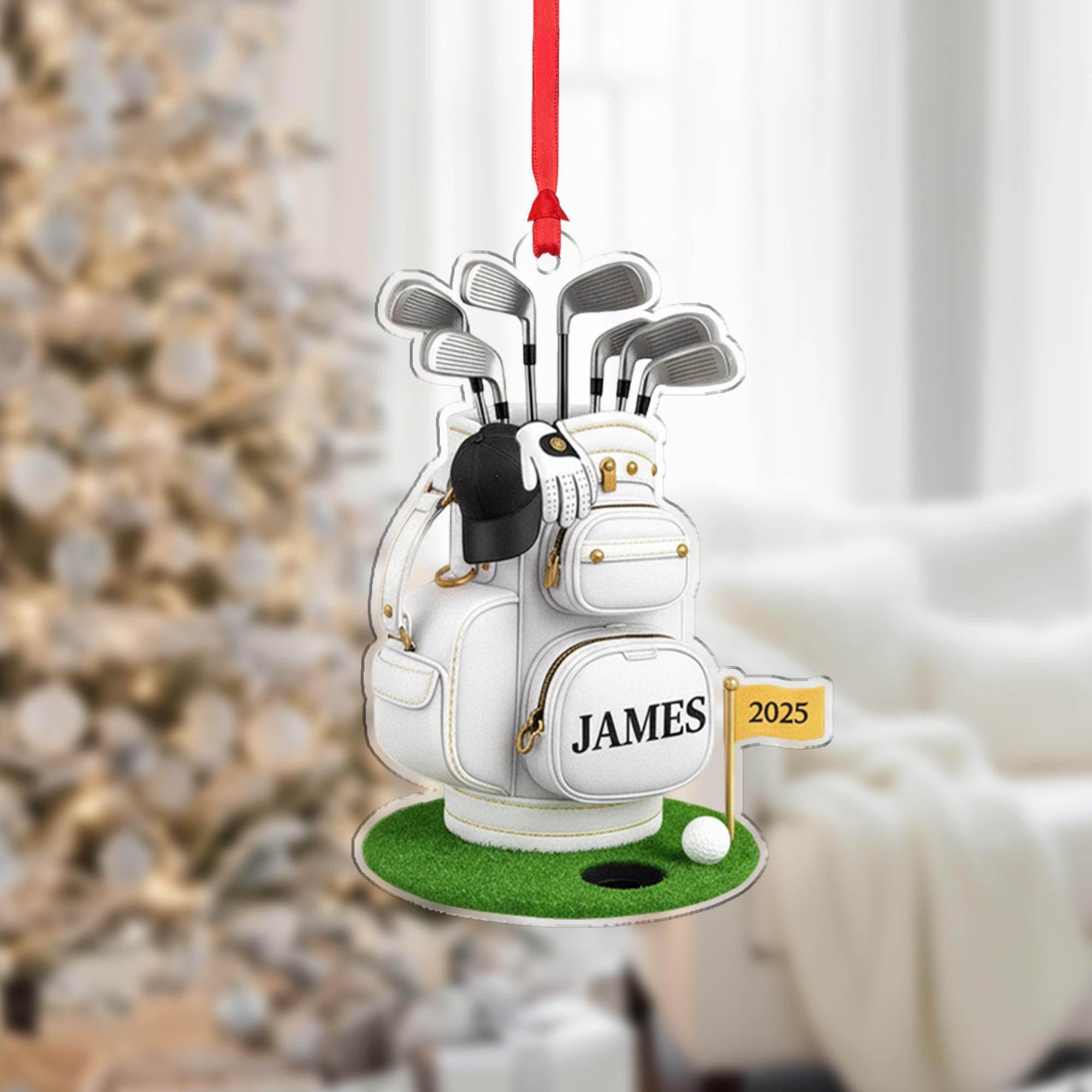 Personalized Golf Ornament: Custom Acrylic Golf Bag & Clubs