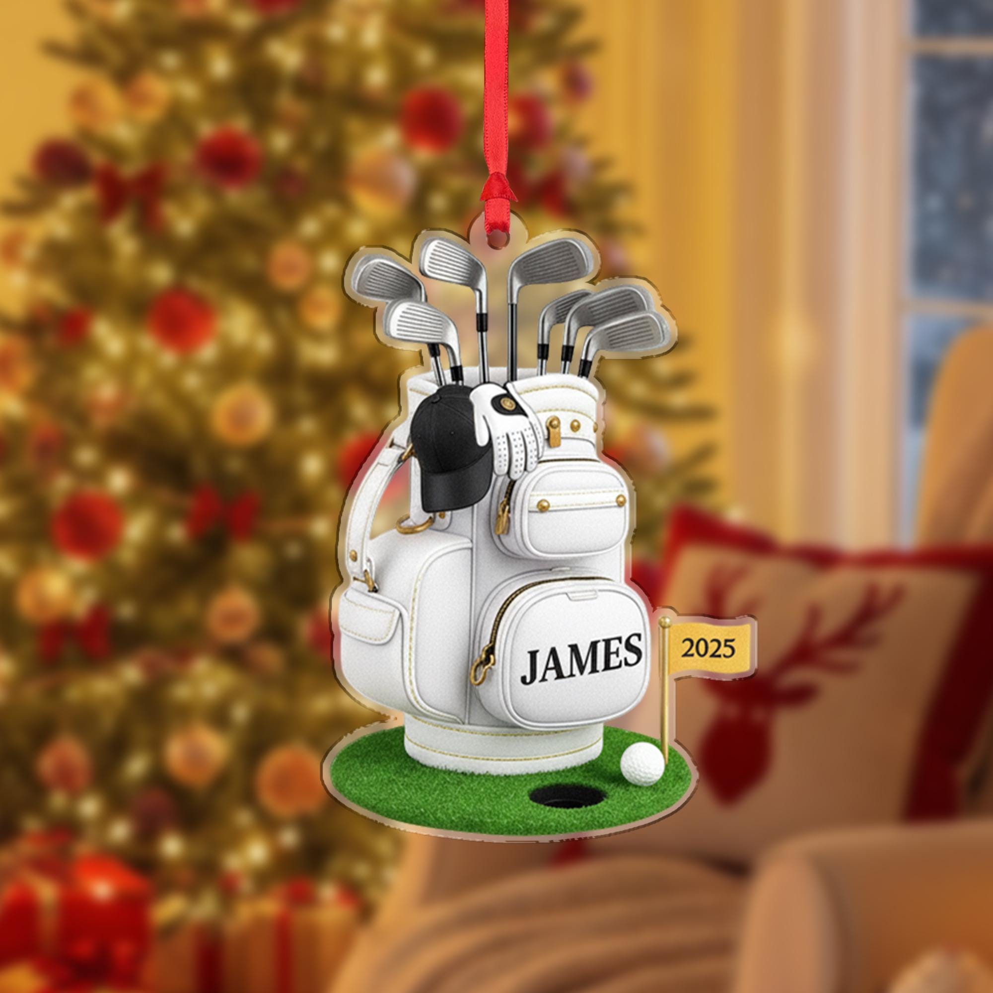Personalized Golf Ornament: Custom Acrylic Golf Bag & Clubs