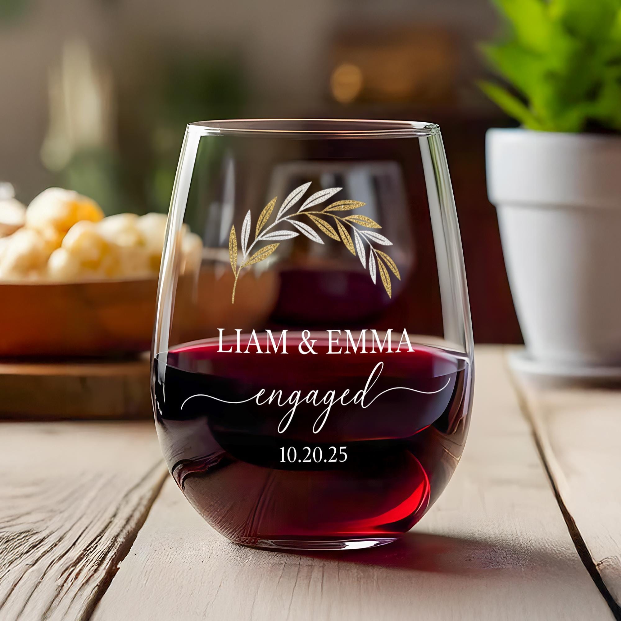 Personalized Engagement Wine Glass: Custom Couple Gift