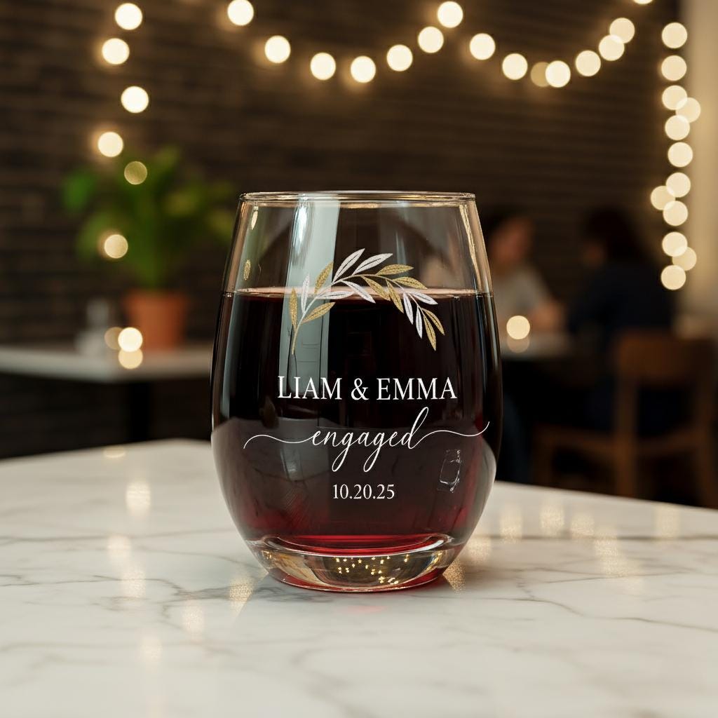 Personalized Engagement Wine Glass: Custom Couple Gift