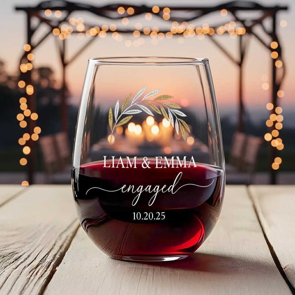 Personalized Engagement Wine Glass: Custom Couple Gift