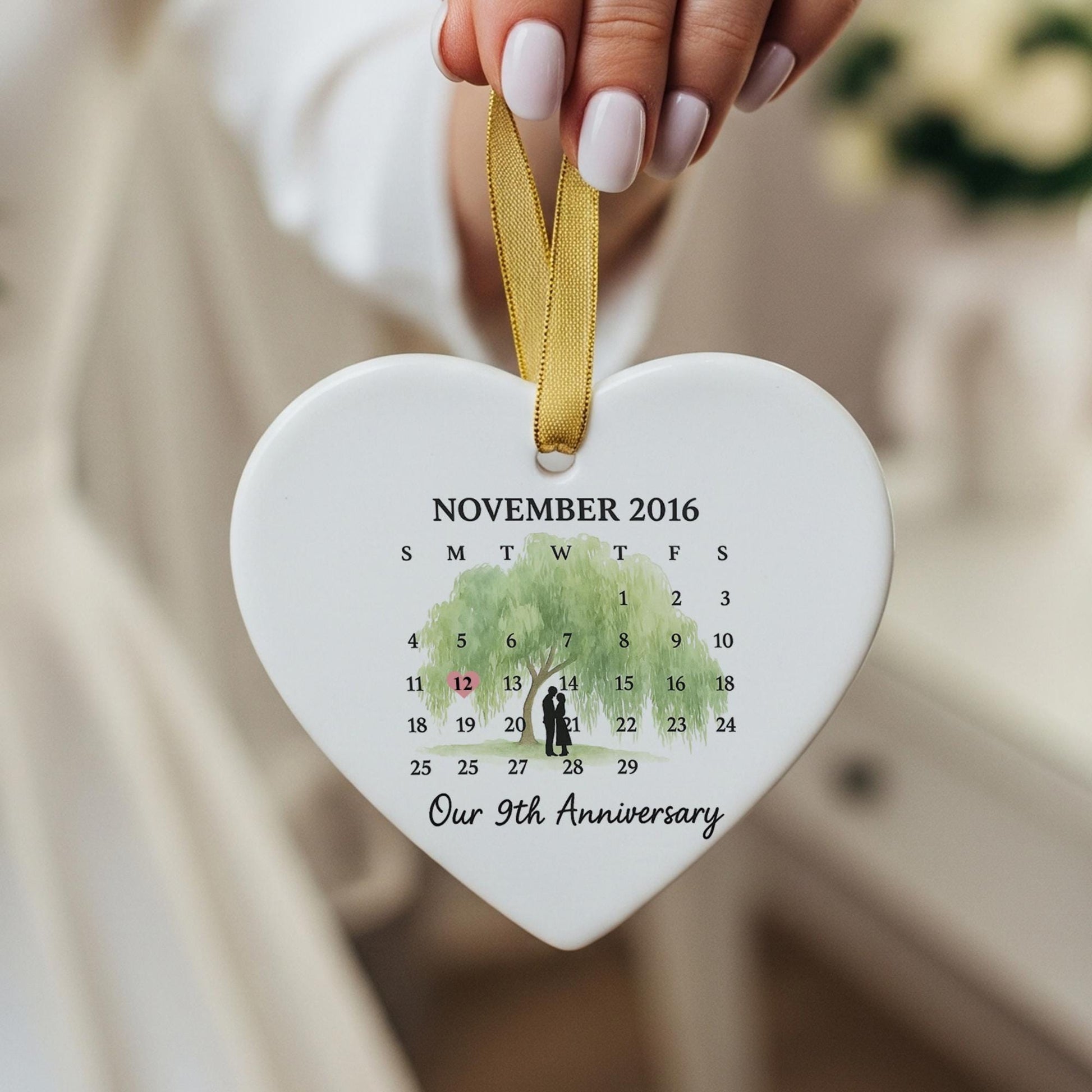 Willow Tree Anniversary Ornament – Personalized Heart Ceramic Keepsake Gift