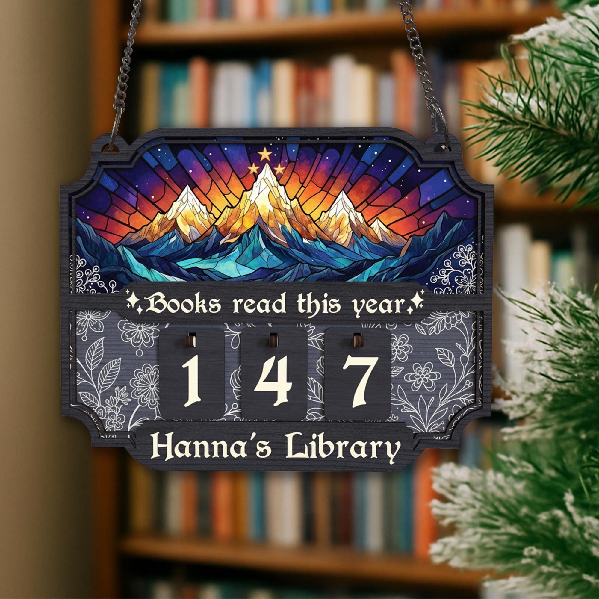 Mountain Book Tracker Sign – Personalized Reading Progress Display
