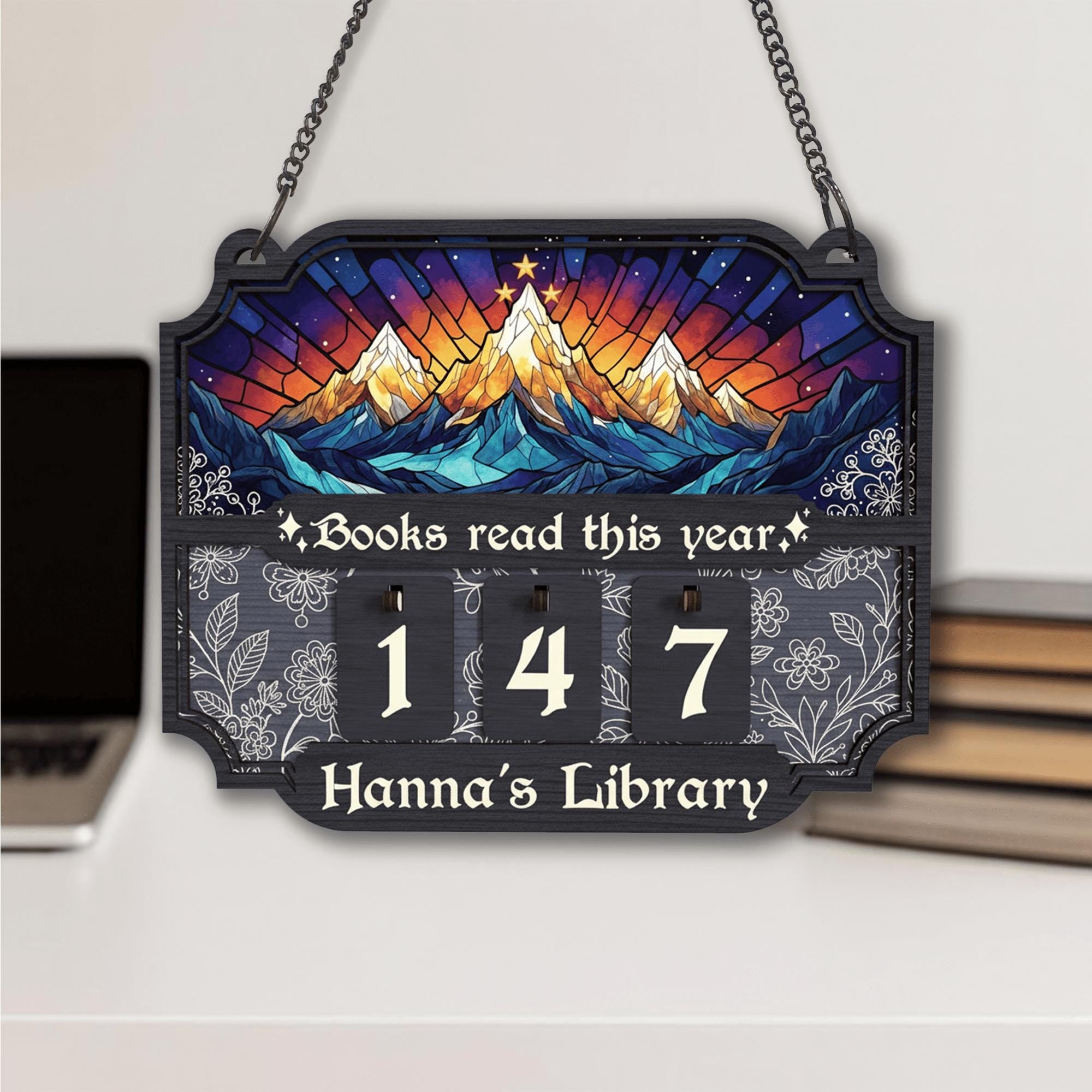 Mountain Book Tracker Sign – Personalized Reading Progress Display