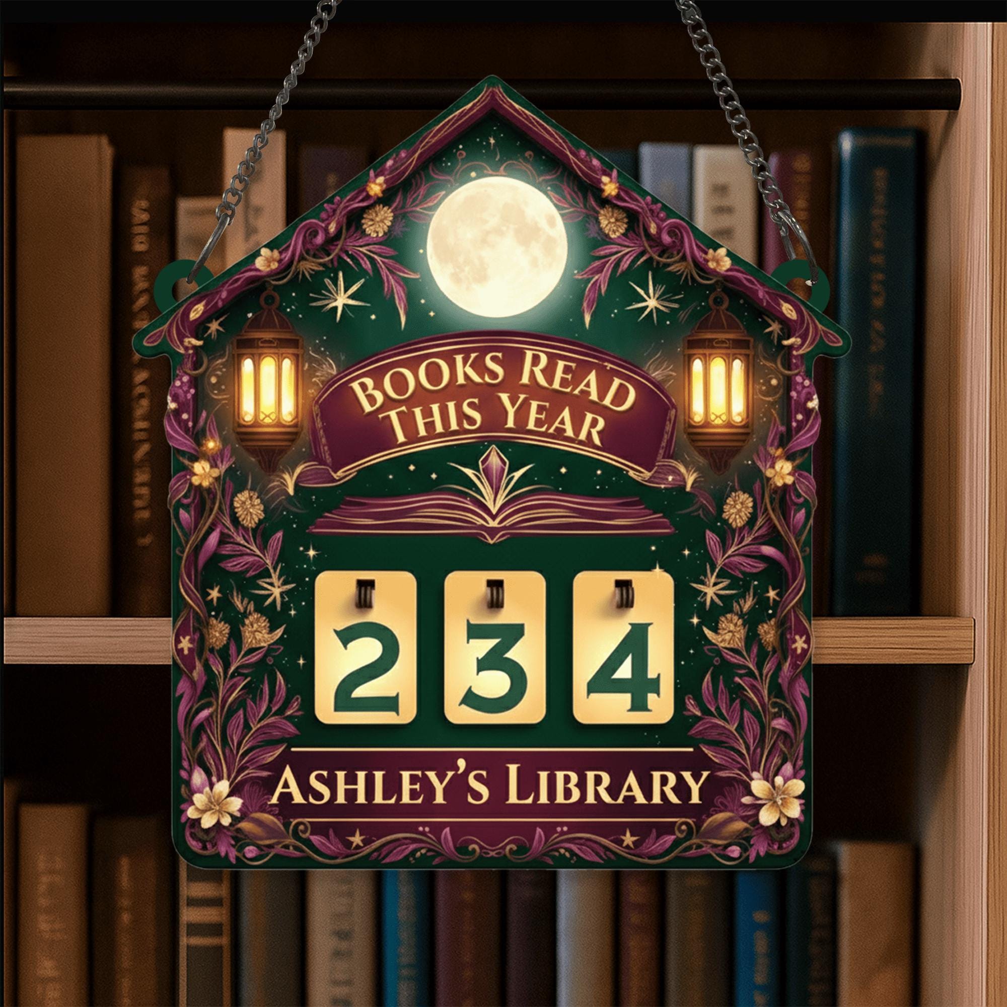 Moon Book Tracker Sign – Personalized Reading Progress Display