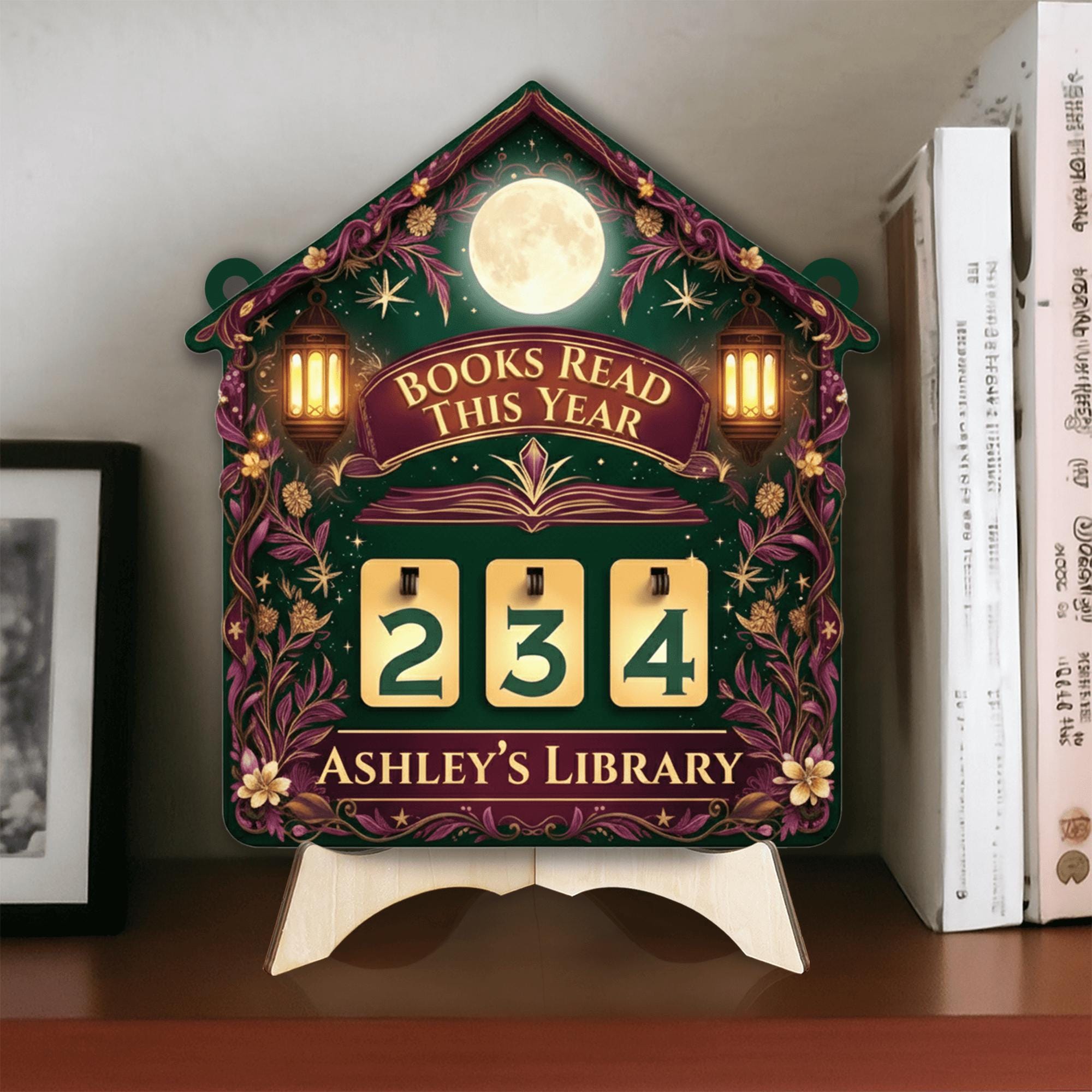 Moon Book Tracker Sign – Personalized Reading Progress Display