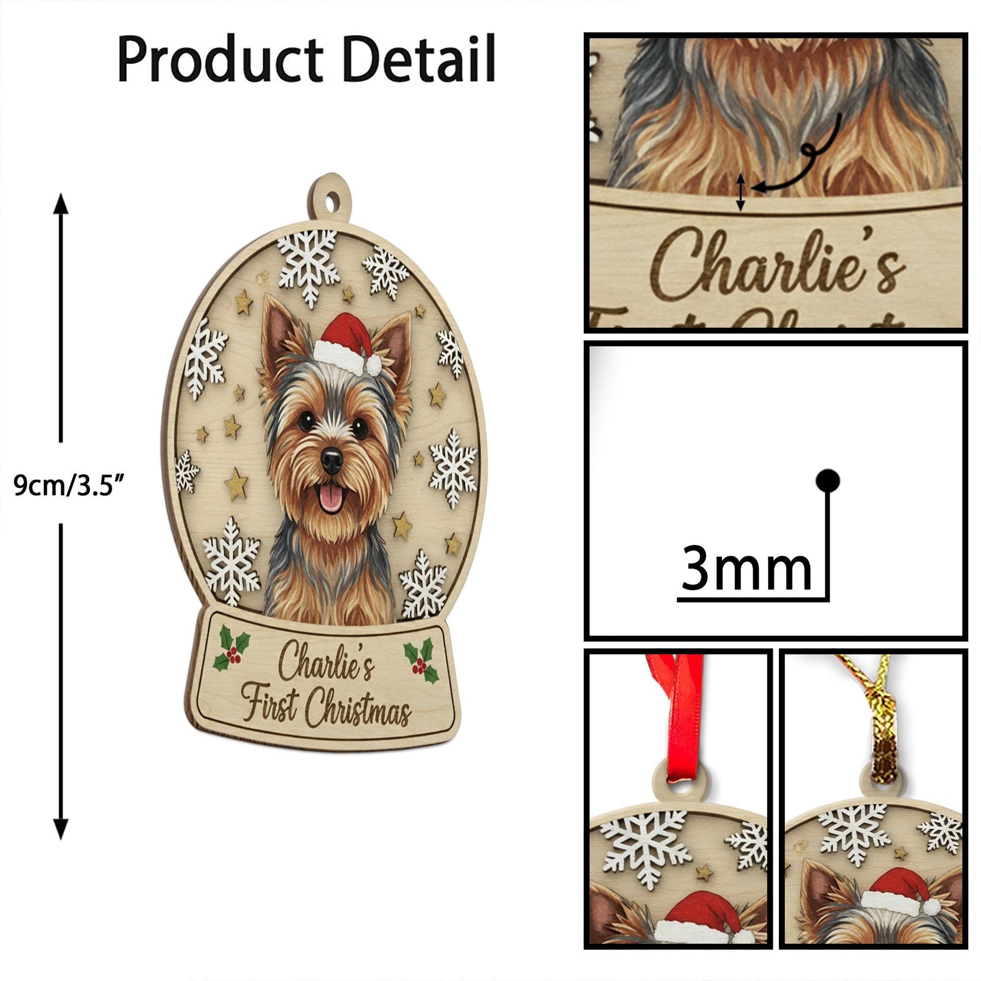 Personalized Dog Ornament — Engraved Wood Pet First Christmas Keepsake Ornament