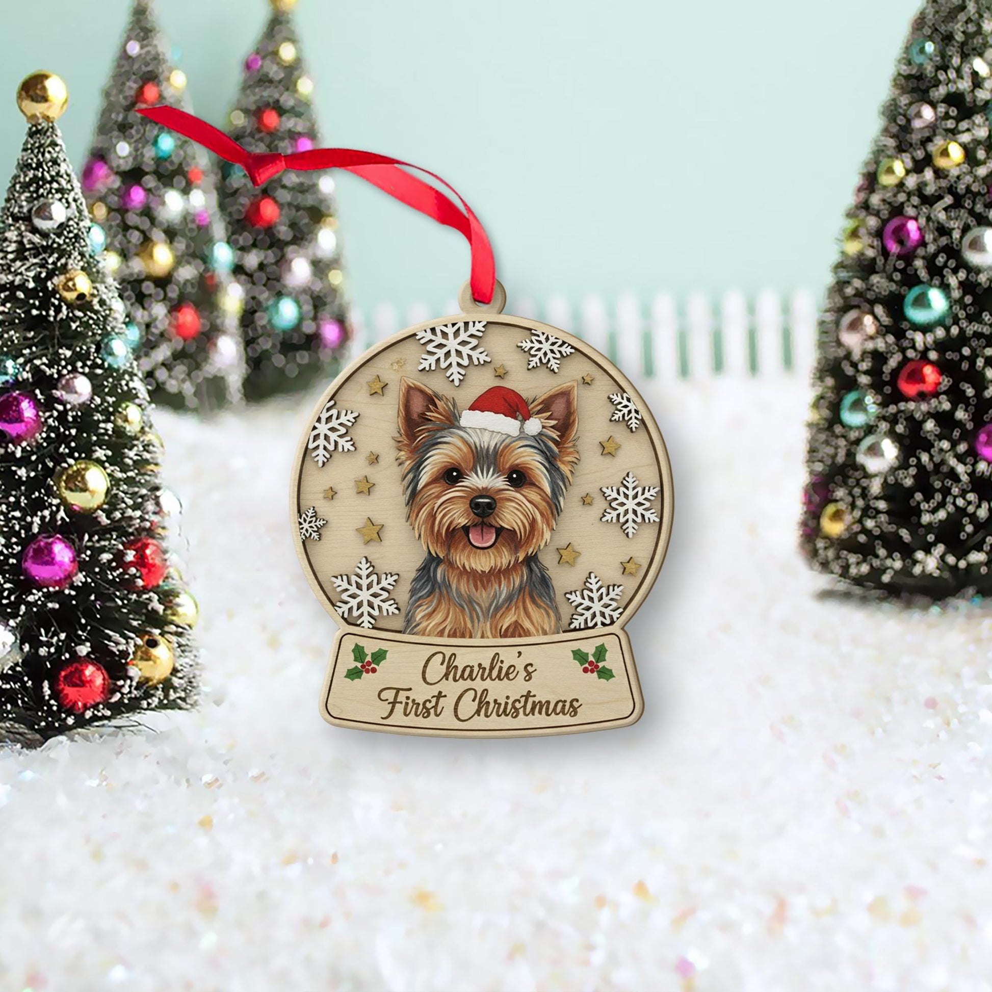 Personalized Dog Ornament — Engraved Wood Pet First Christmas Keepsake Ornament