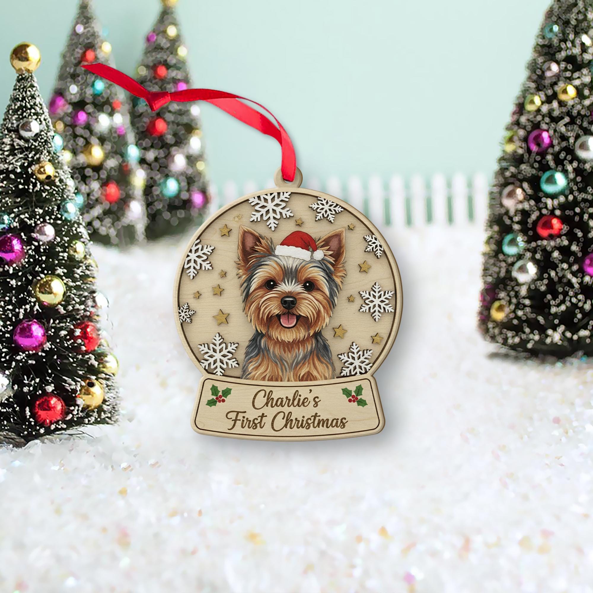 Personalized Dog Ornament — Engraved Wood Pet First Christmas Keepsake Ornament