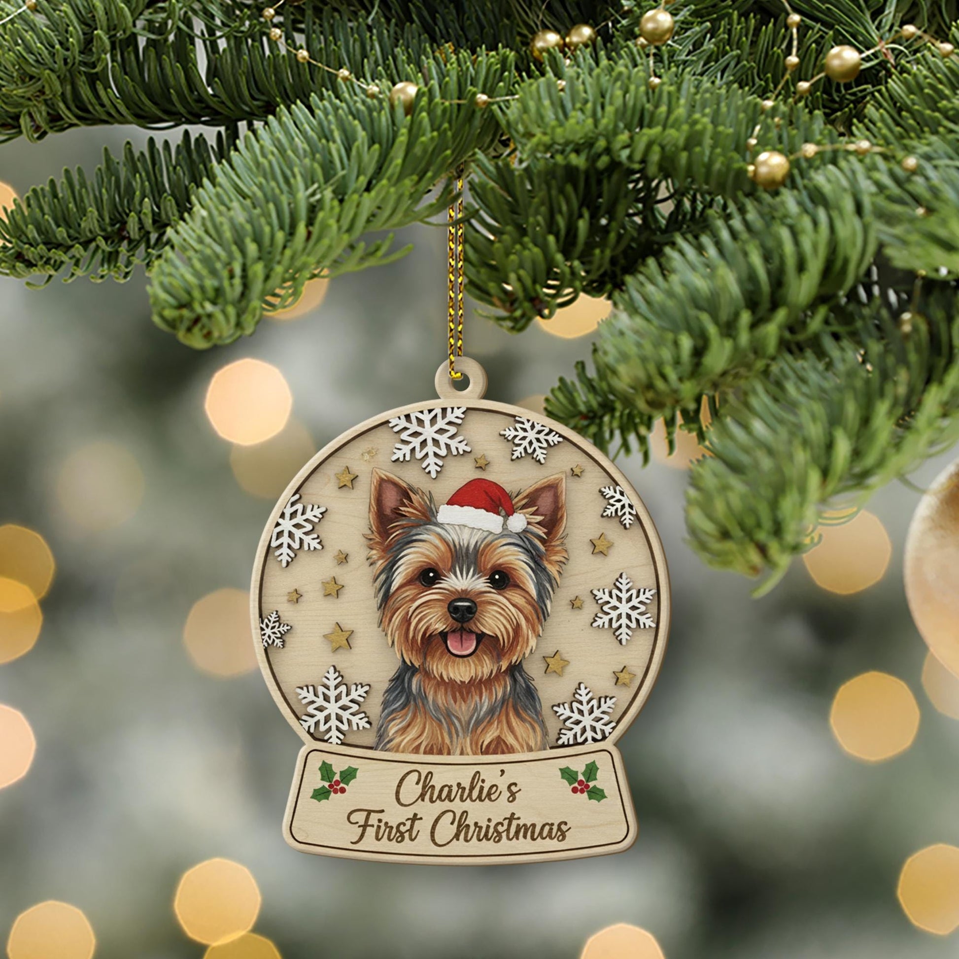 Personalized Dog Ornament — Engraved Wood Pet First Christmas Keepsake Ornament
