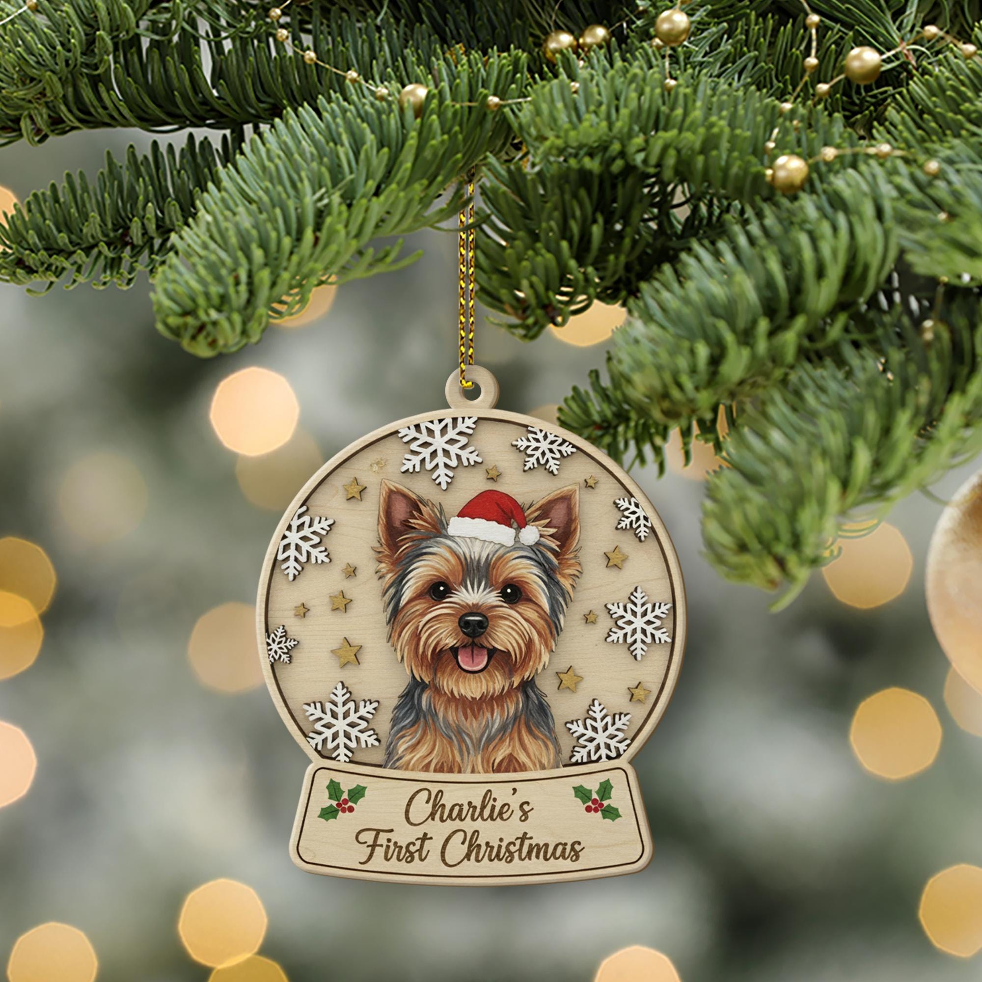 Personalized Dog Ornament — Engraved Wood Pet First Christmas Keepsake Ornament