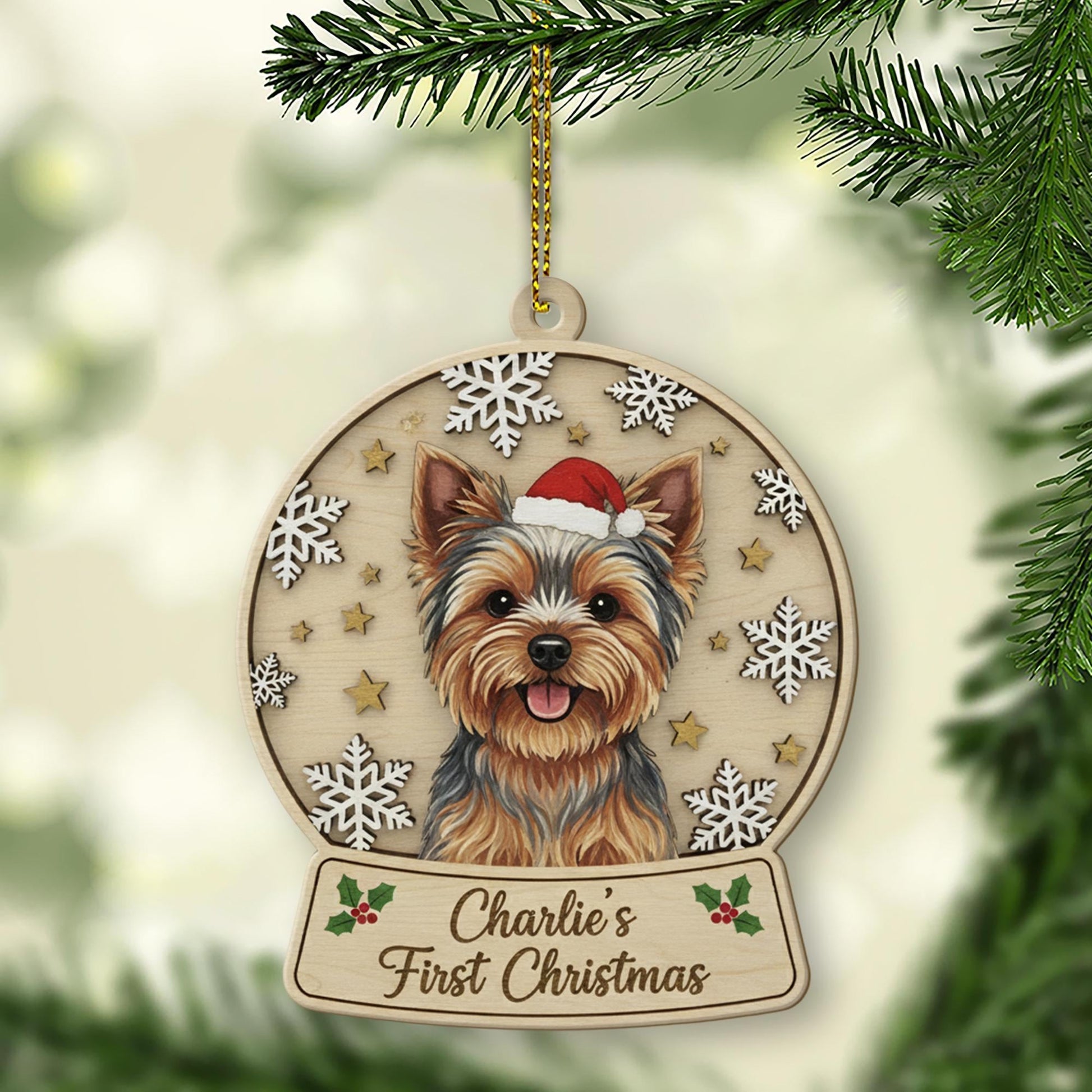 Personalized Dog Ornament — Engraved Wood Pet First Christmas Keepsake Ornament