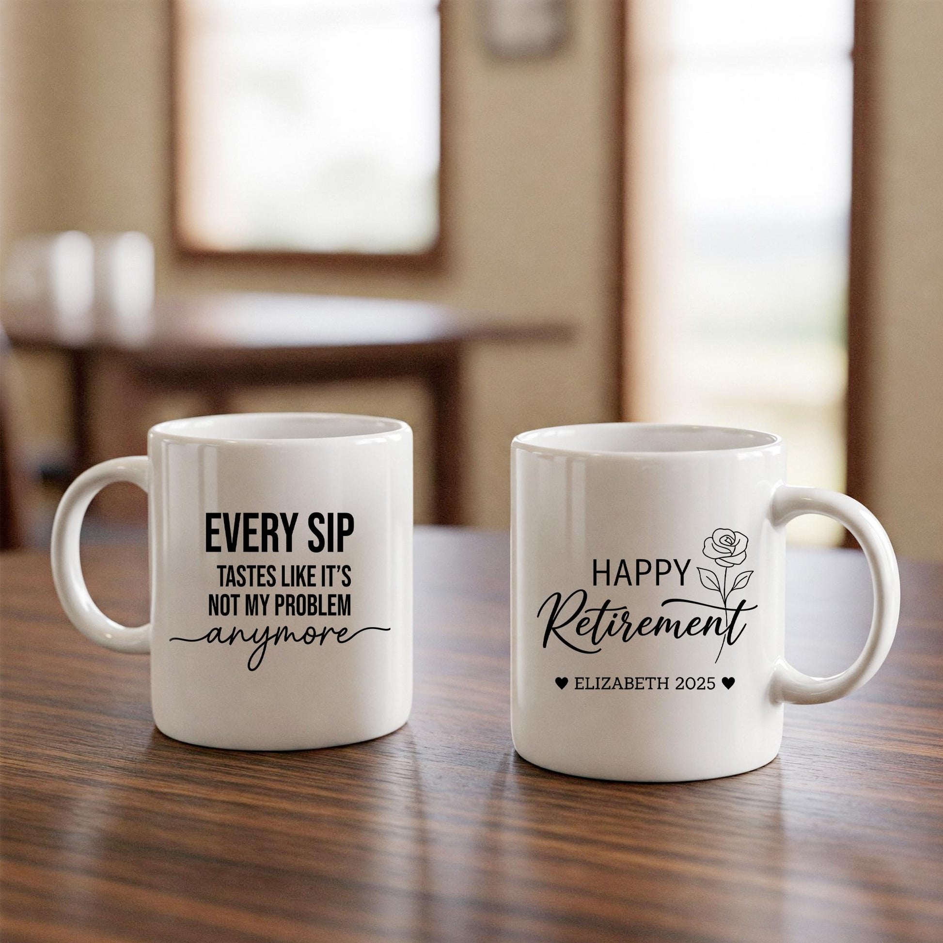 Custom Birth Month Retirement Mug, Personalized Coffee Cup with Name and Year Design