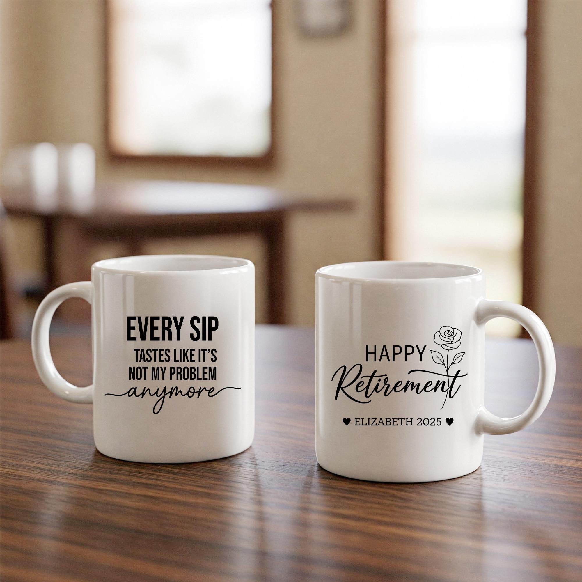 Custom Birth Month Retirement Mug, Personalized Coffee Cup with Name and Year Design