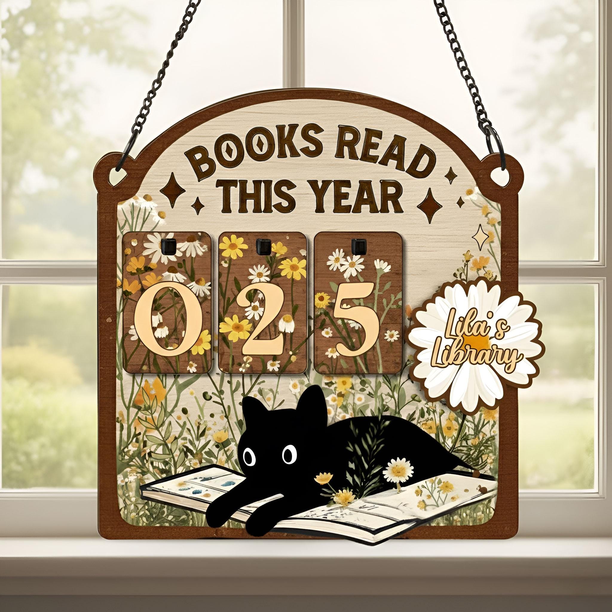 Personalized Floral Black Cat Books Read Tracker: Gift for Readers