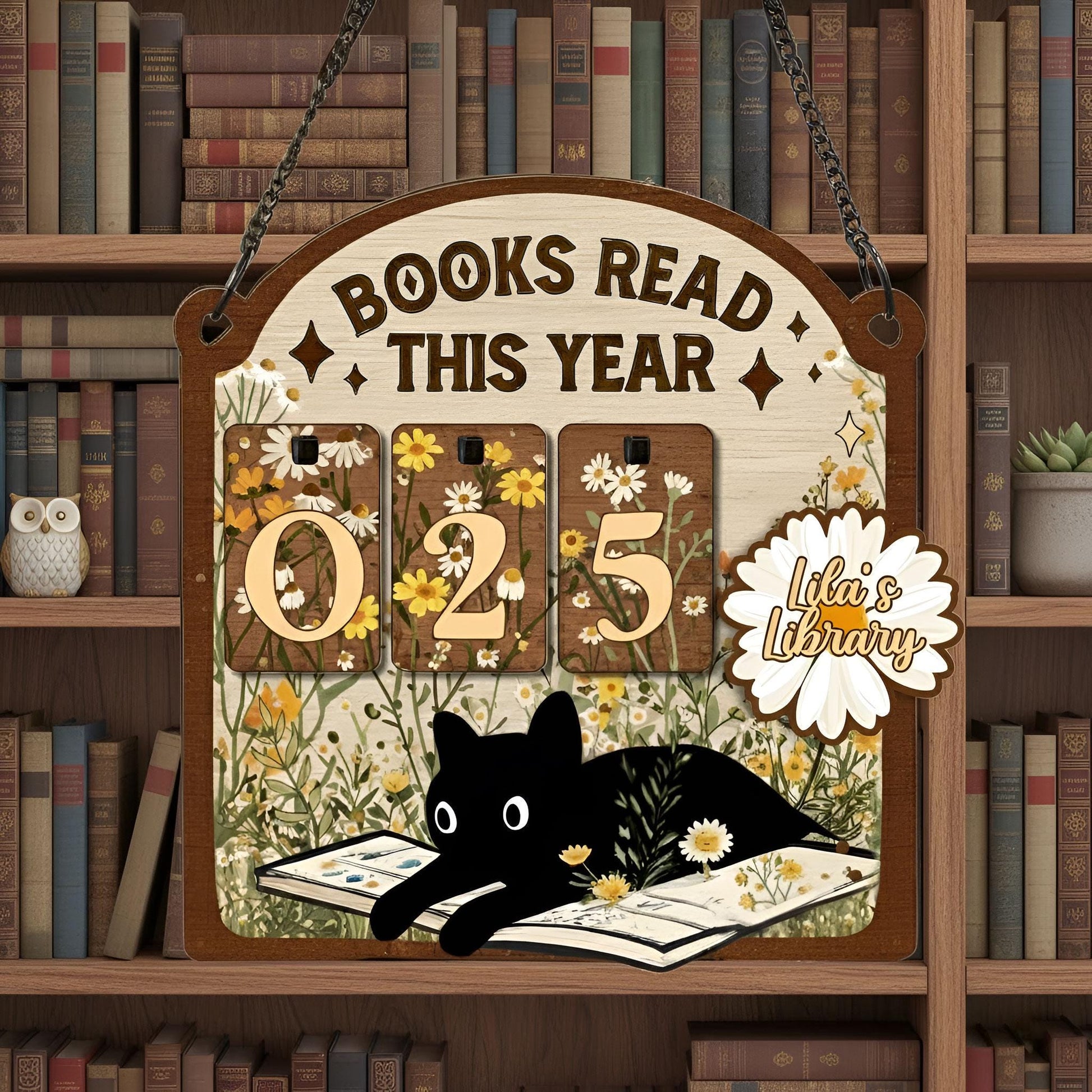 Personalized Floral Black Cat Books Read Tracker: Gift for Readers