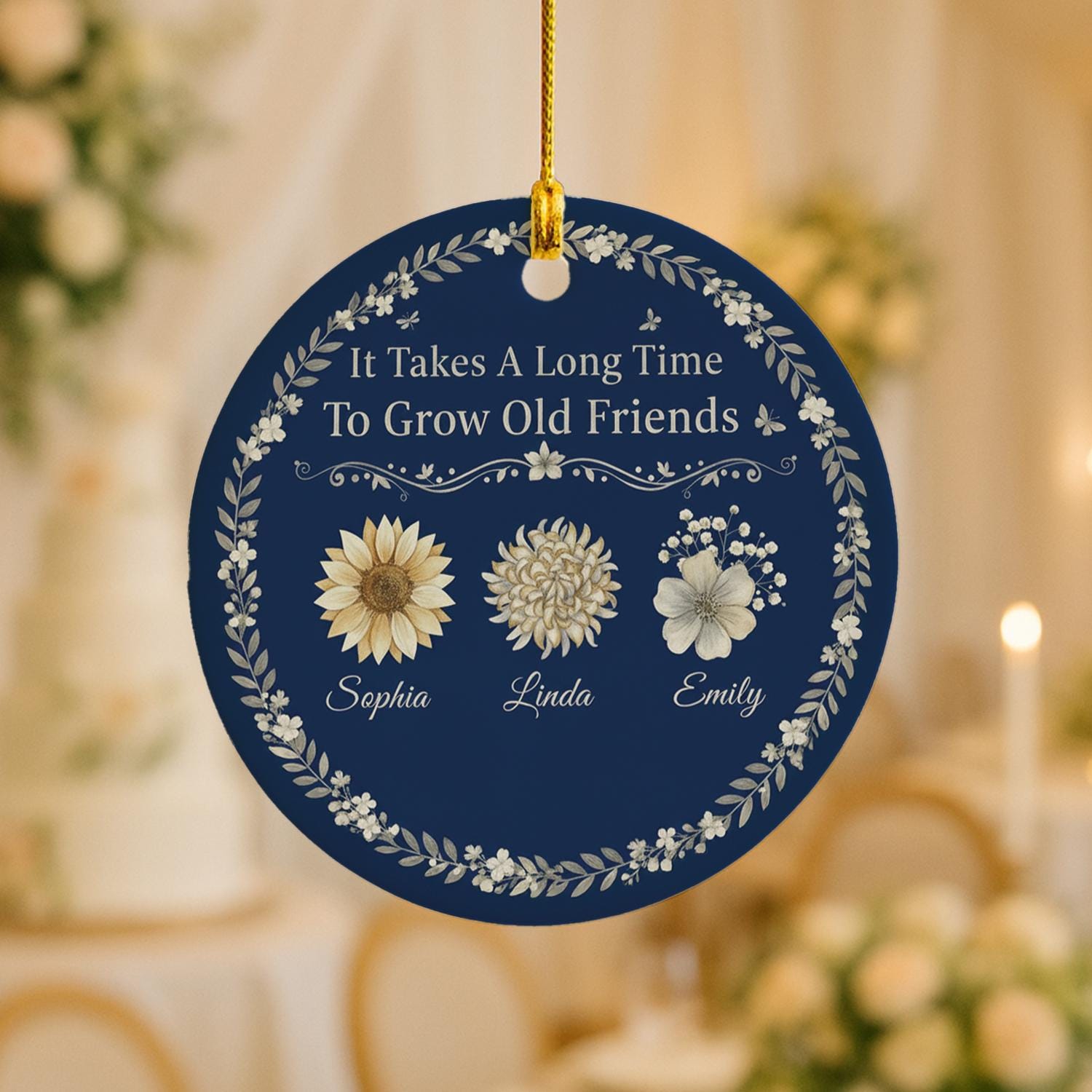 Personalized Friendship Ornament: Custom Birth Flowers, Ceramic Keepsake