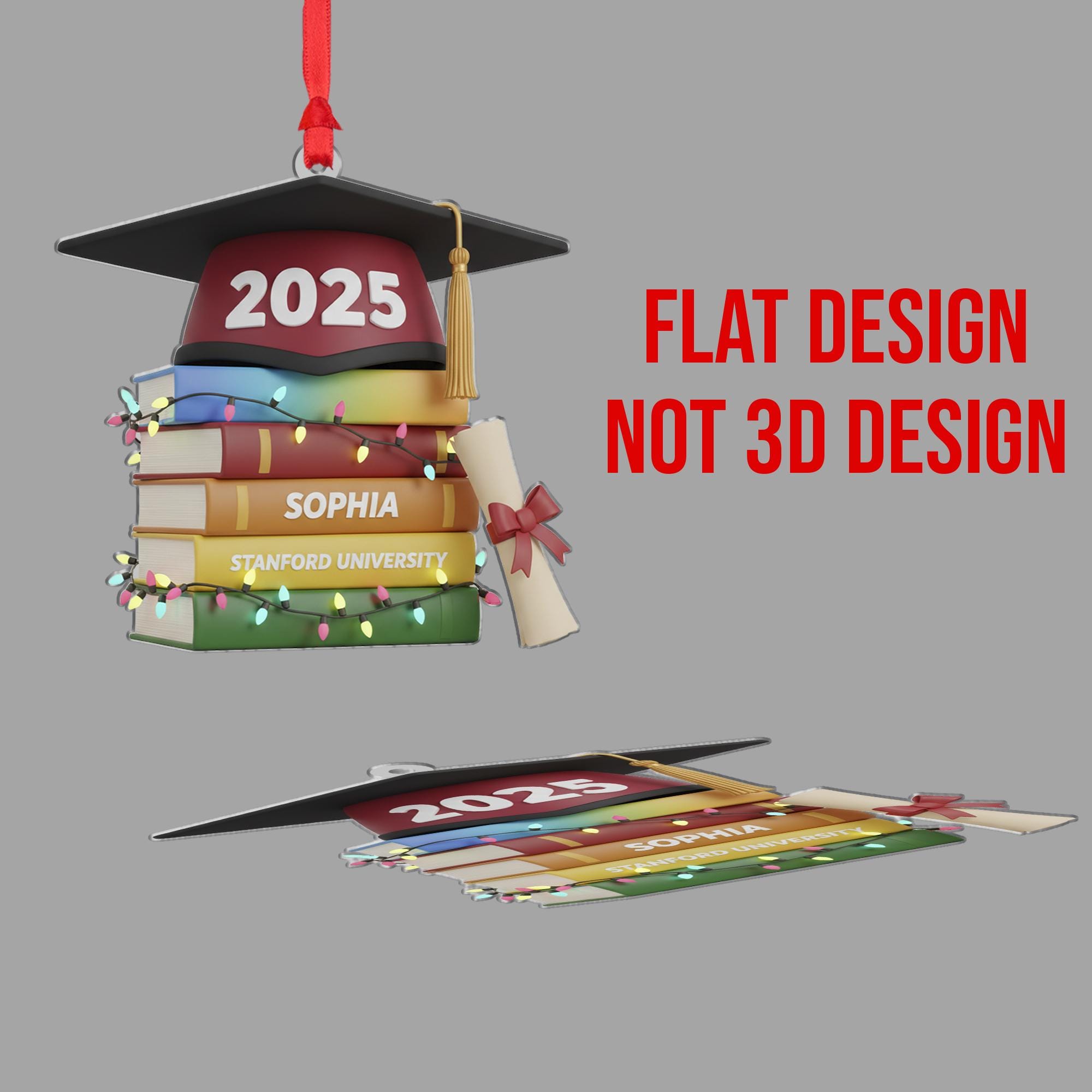 Personalized Graduation Ornament 2025, Custom Name and University on Stacked Books, Acrylic Keepsake Decoration