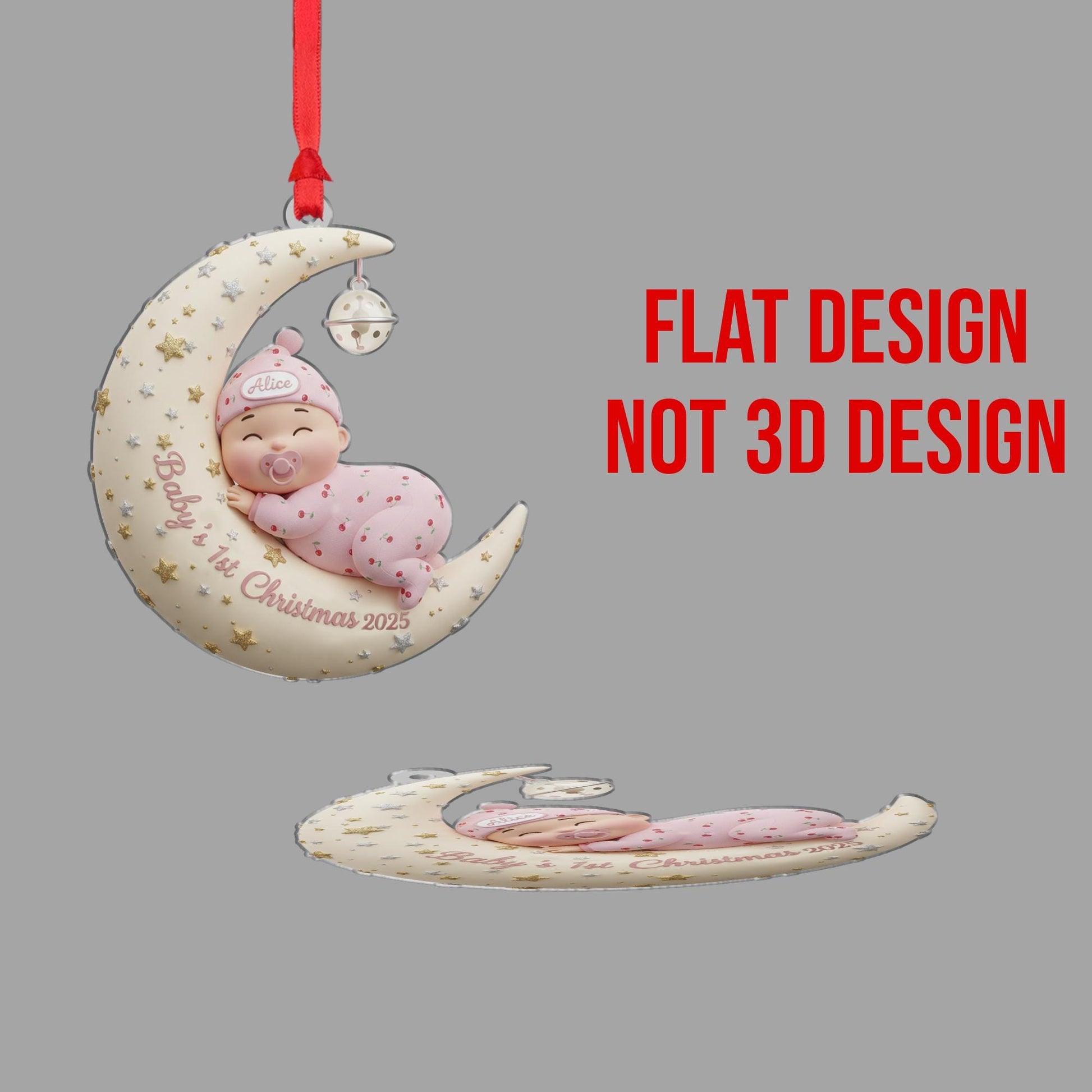 Personalized Baby's First Christmas Ornament: Sleeping Baby on Moon