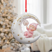 Personalized Baby's First Christmas Ornament: Sitting Baby on Moon, Acrylic Keepsake