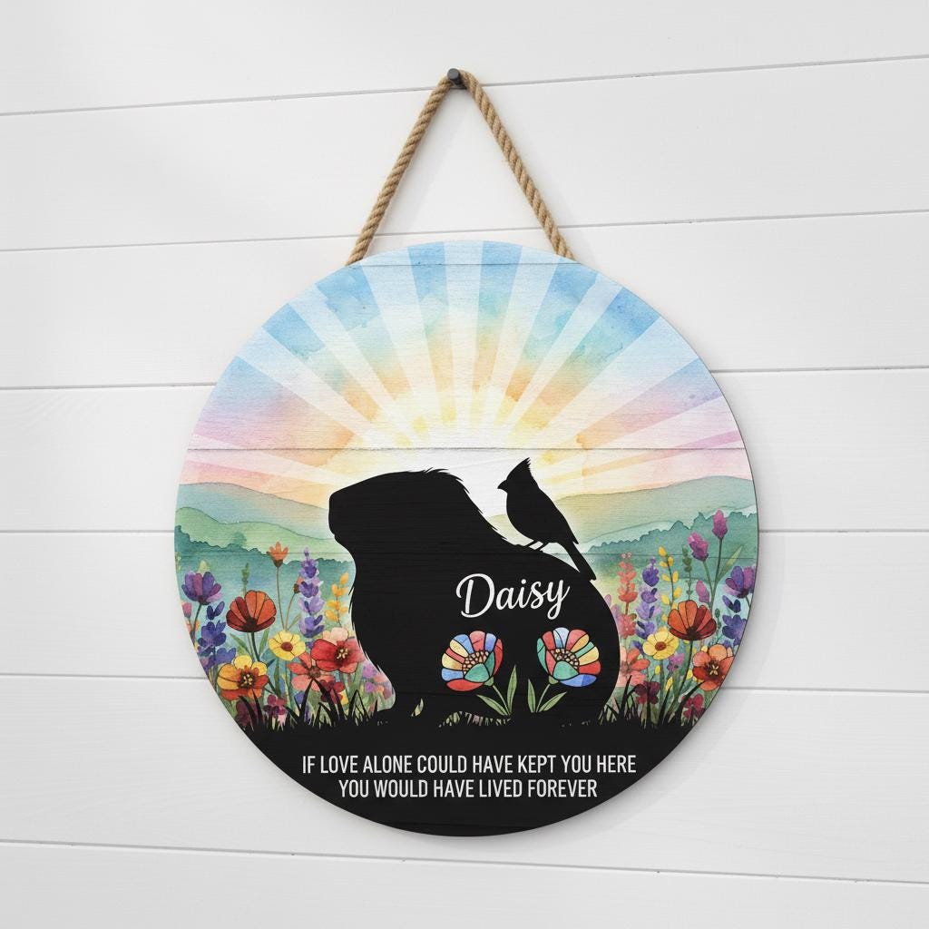 Personalized Hamster Memorial Sign: Watercolor Wildflower Wooden Plaque
