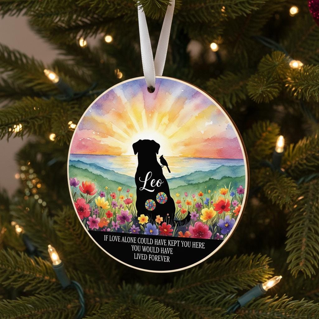 Personalized Dog Memorial Ornament: Watercolor Sunset, Pet Loss Keepsake