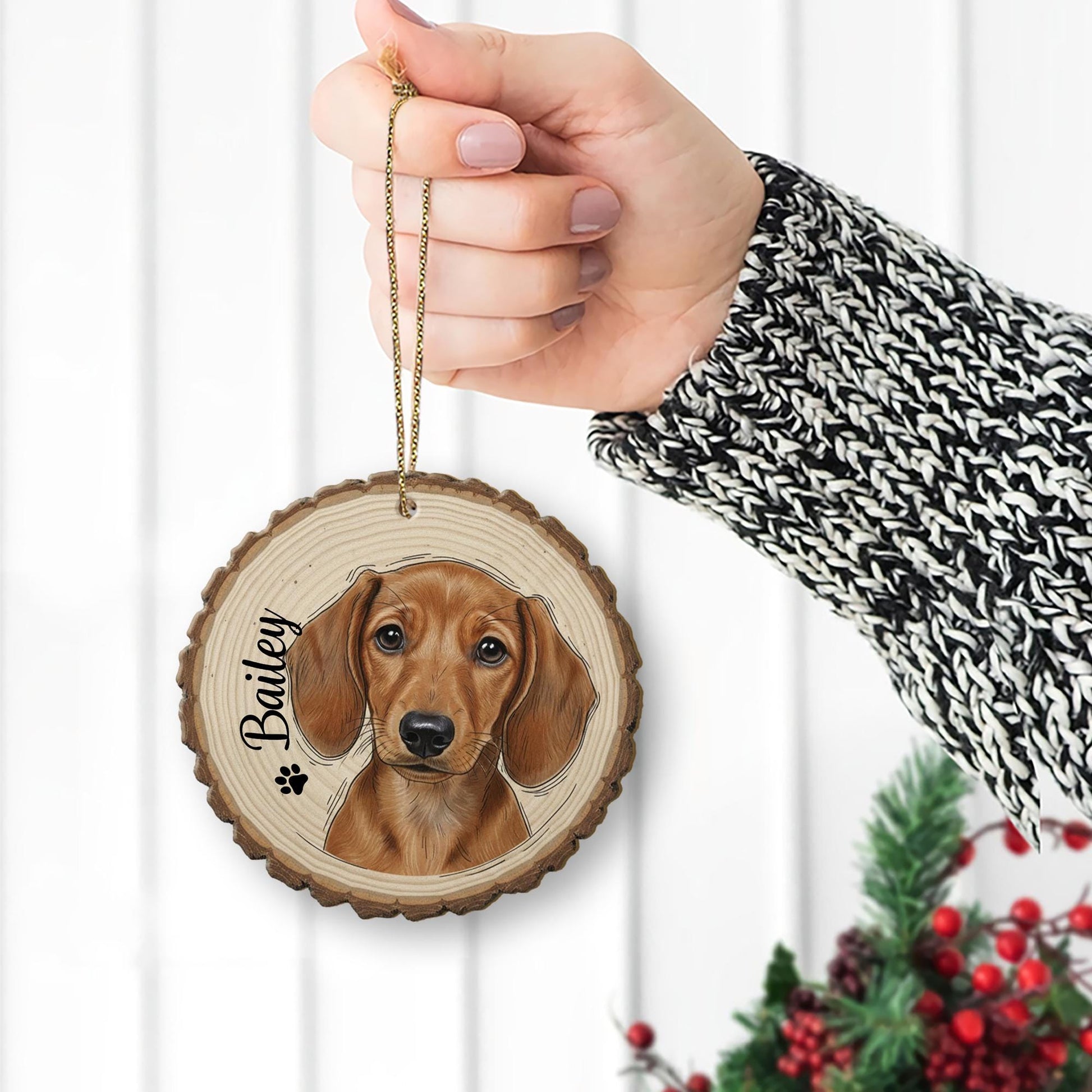 Custom Dog Ornament – Rustic Wooden Keepsake with Pet Name for Holiday Gift