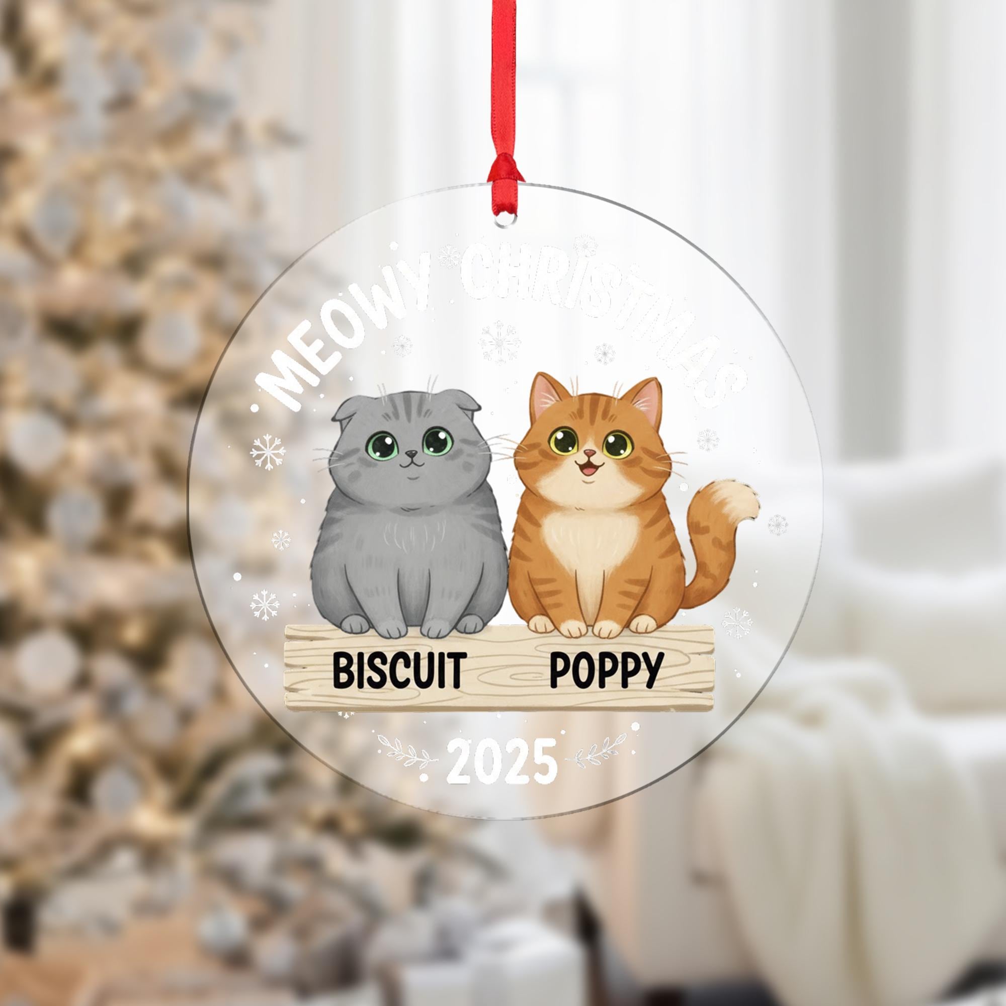 Custom Cat Ornament – Holiday Keepsake with Pet Names & Breed Illustration