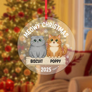 Custom Cat Ornament – Holiday Keepsake with Pet Names & Breed Illustration