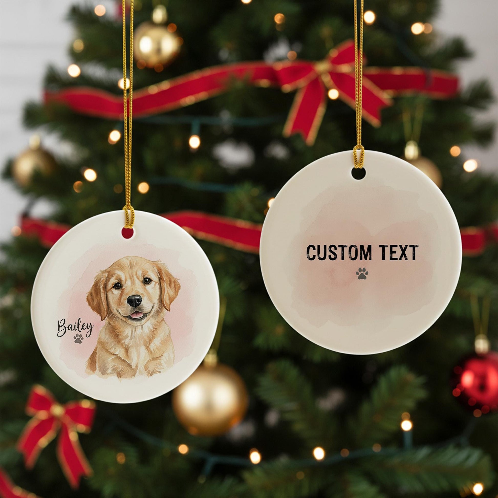 Personalized Dog Ornament – Ceramic Keepsake with Pet Name & Watercolor Design