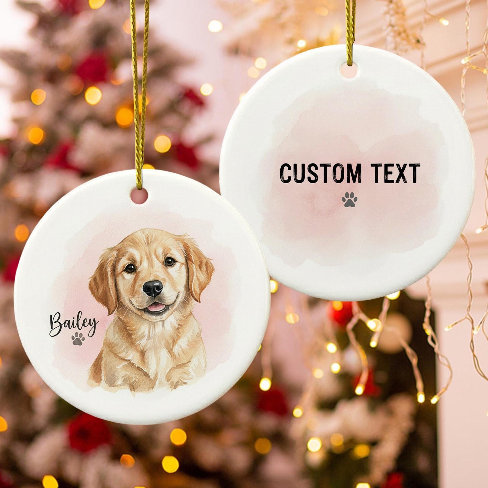 Personalized Dog Ornament – Ceramic Keepsake with Pet Name & Watercolor Design