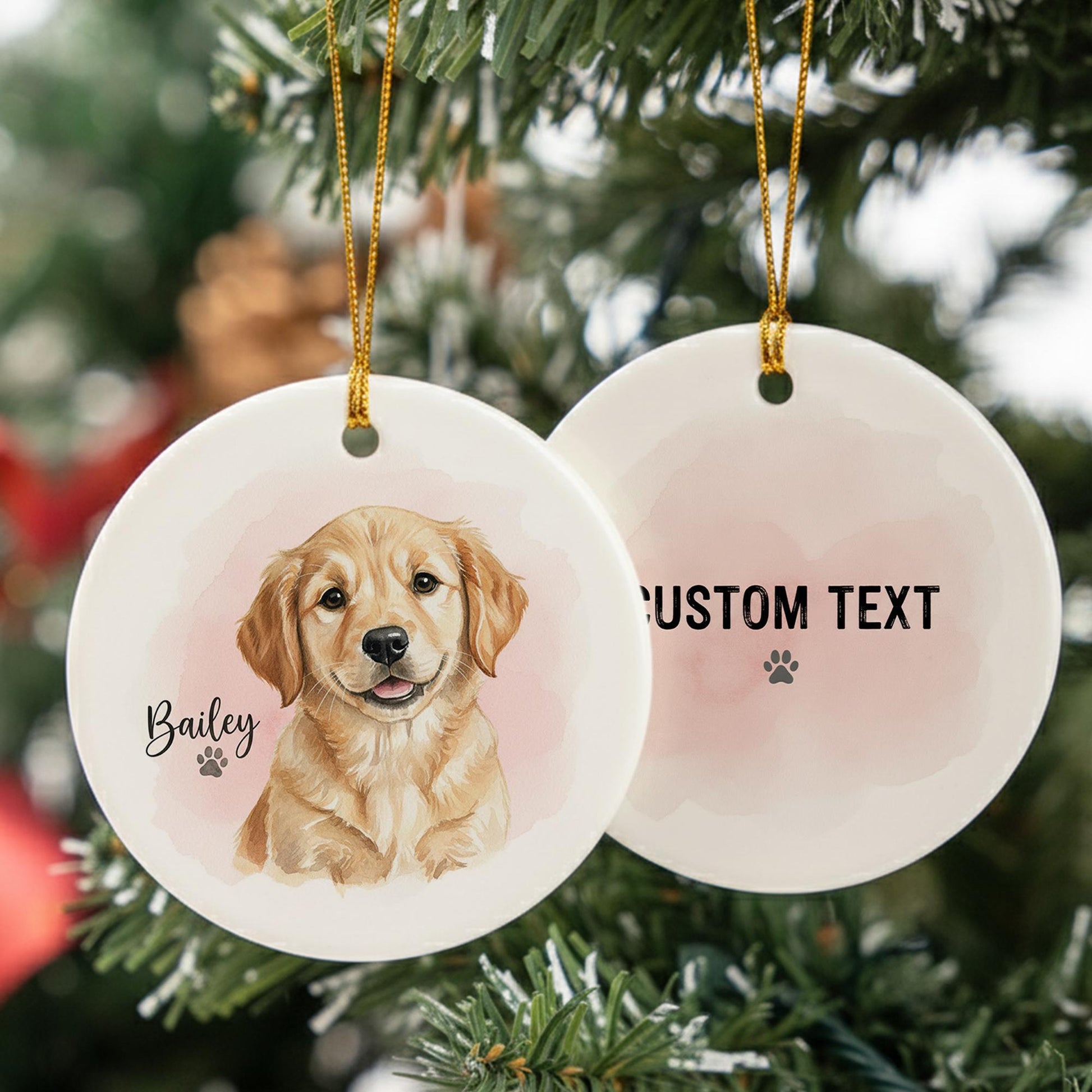 Personalized Dog Ornament – Ceramic Keepsake with Pet Name & Watercolor Design
