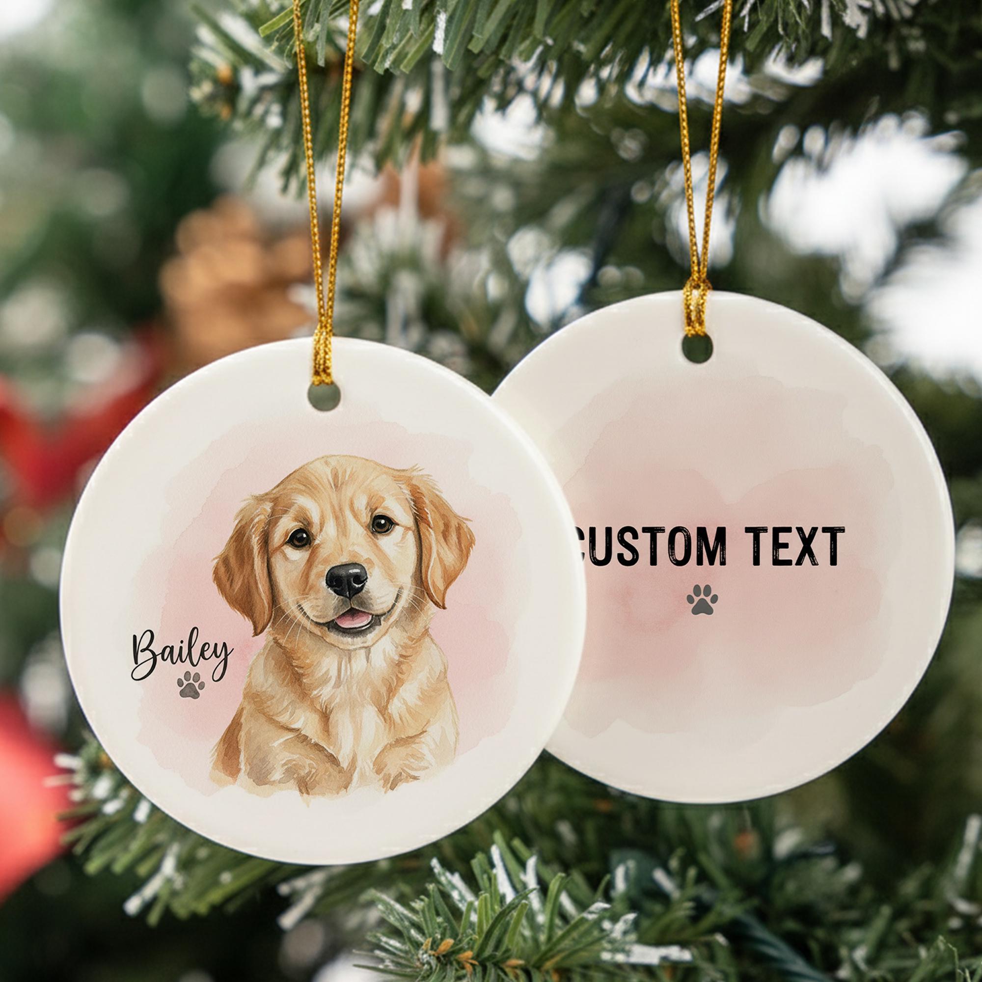 Personalized Dog Ornament – Ceramic Keepsake with Pet Name & Watercolor Design