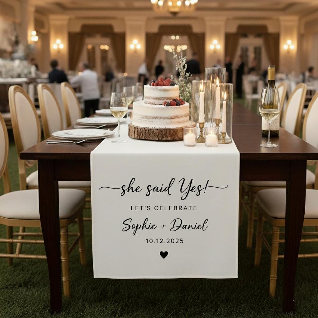 Personalized Engagement Table Runner: Custom Party Banner Decor