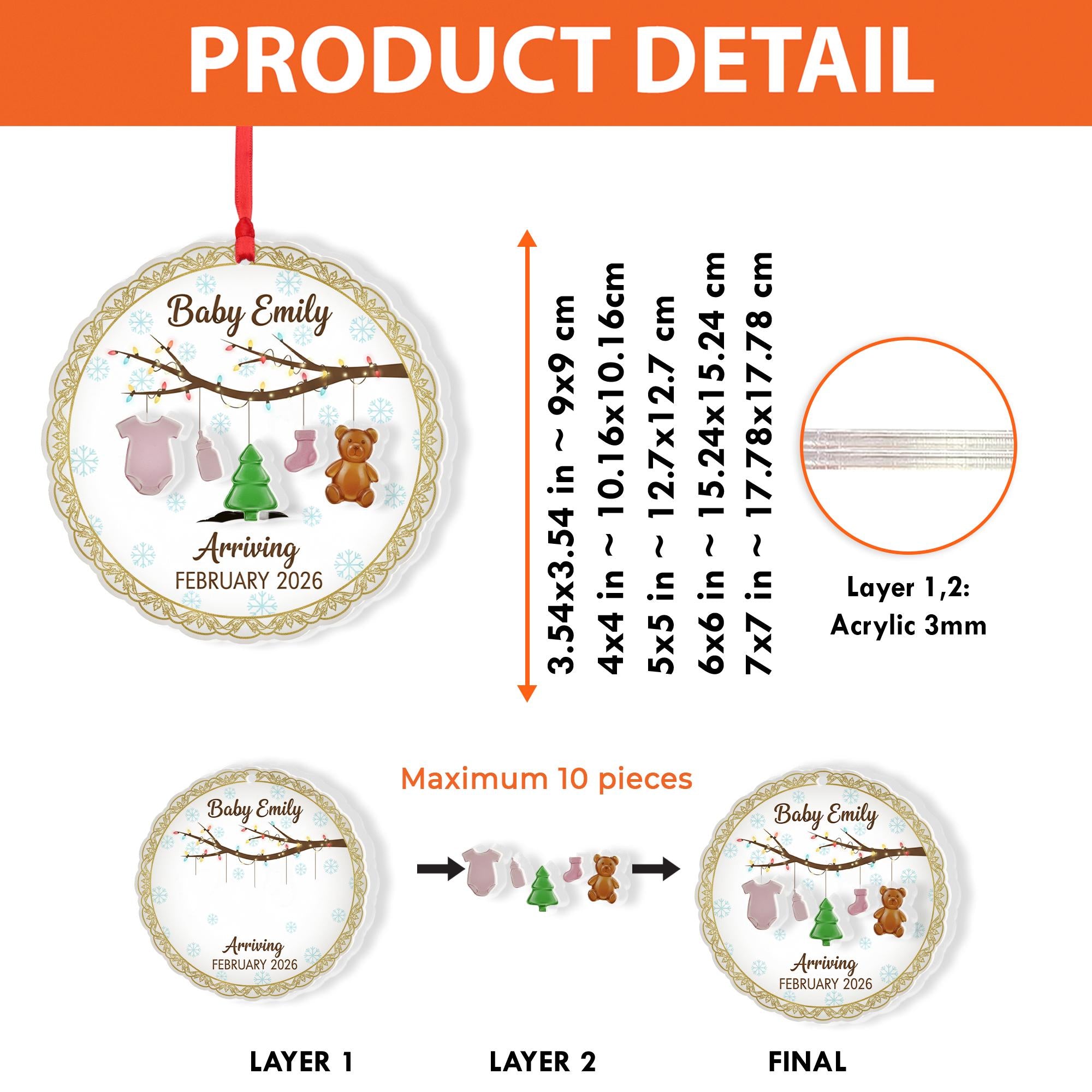 Personalized Baby Announcement Ornament: Sea Glass Acrylic Keepsake