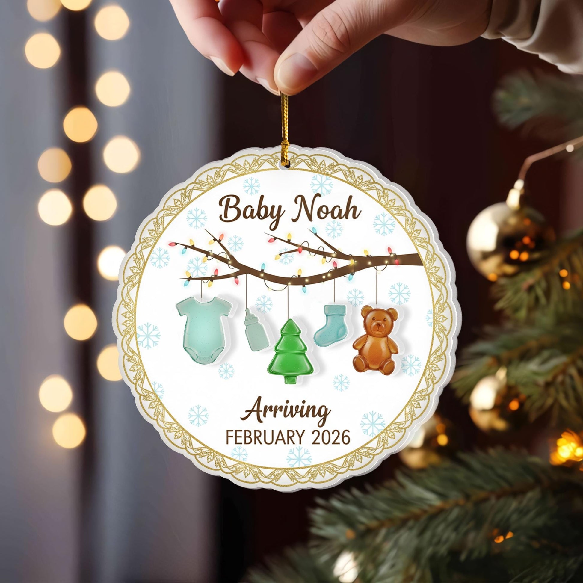 Personalized Baby Announcement Ornament: Sea Glass Acrylic Keepsake