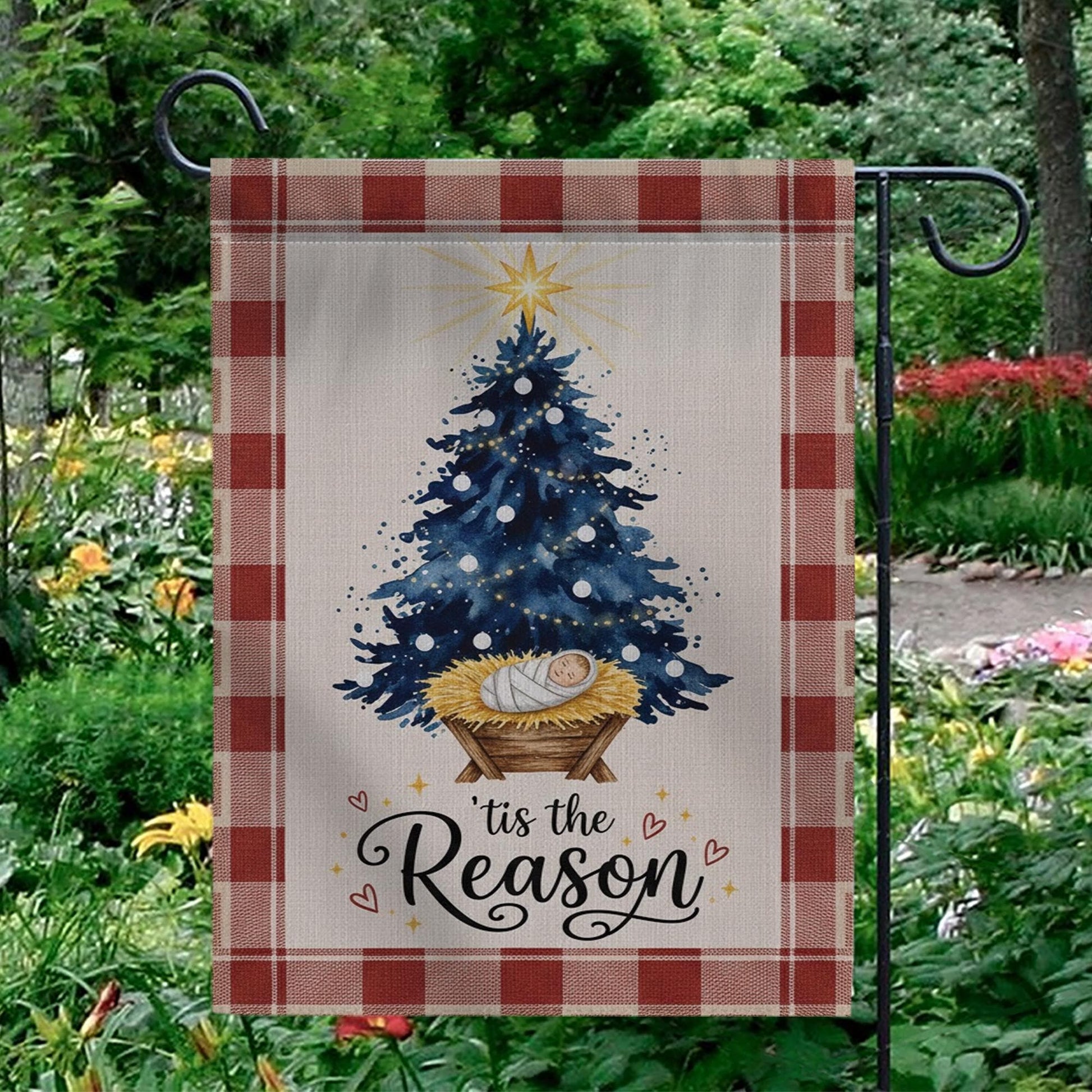 Nativity Scene Christmas Flag: 'tis the Reason Jesus Christ Holiday Banner, Faith-Based Outdoor Decor