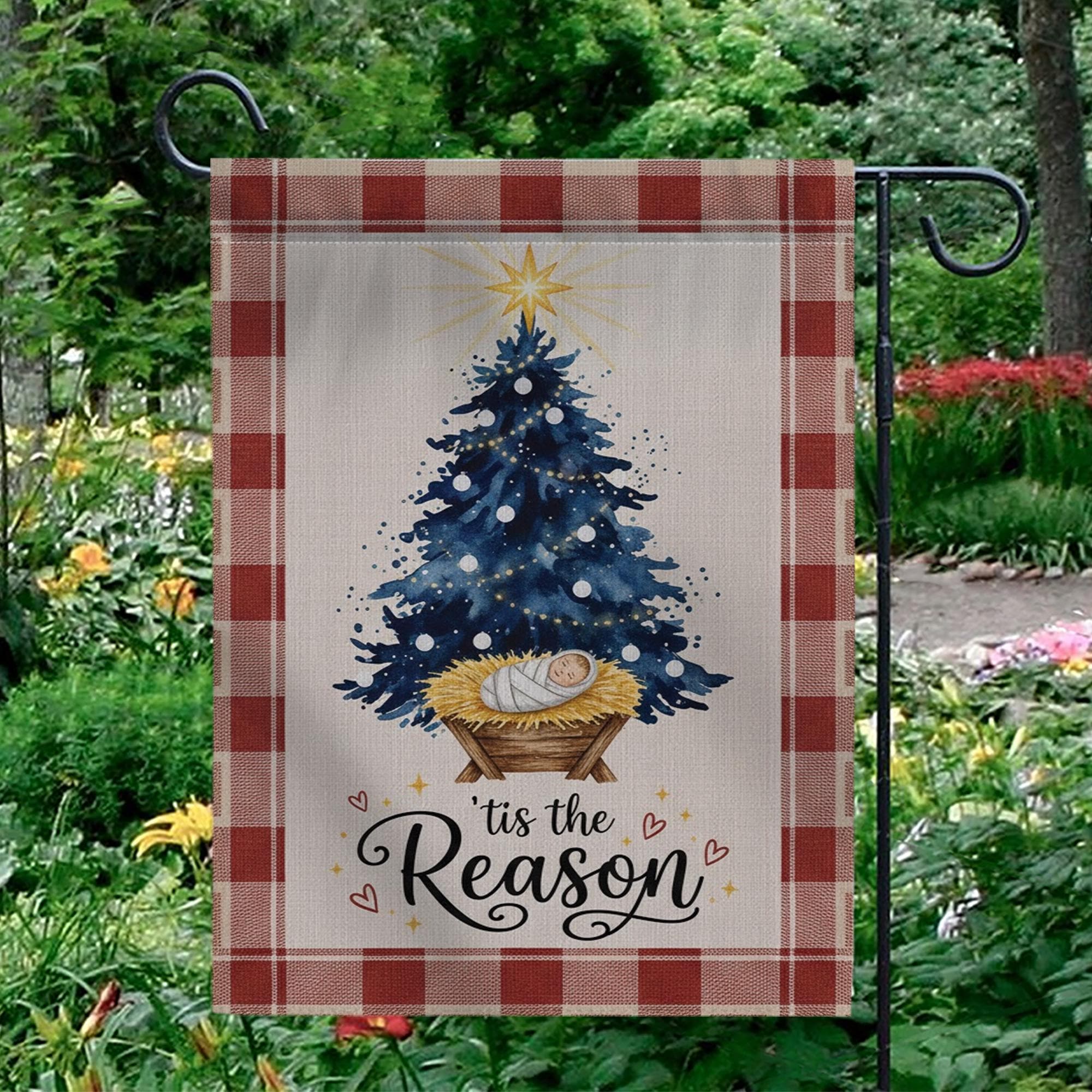 Nativity Scene Christmas Flag: 'tis the Reason Jesus Christ Holiday Banner, Faith-Based Outdoor Decor